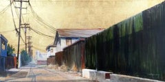 Impressionistic Cityscape Acrylic Painting, "The Green Fence"