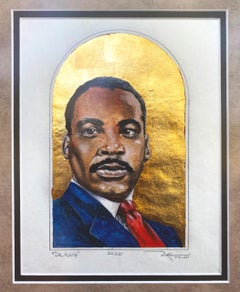 "Dr. King", Impressionist Portrait: Realist Acrylic and Gold Leaf Art