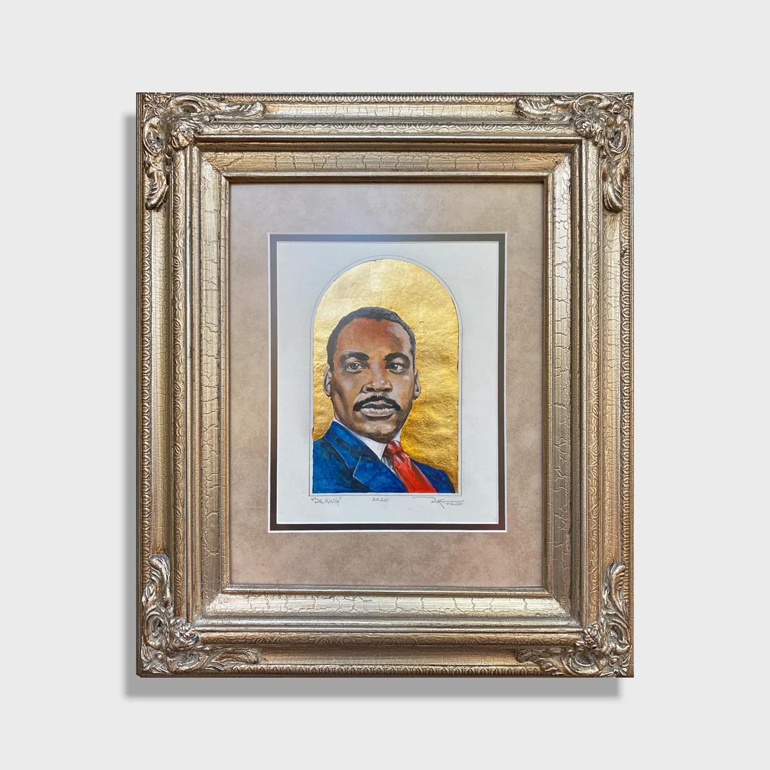 Impressionistisches Portrt, Dr. King (Gold), Figurative Painting, von Duke Windsor