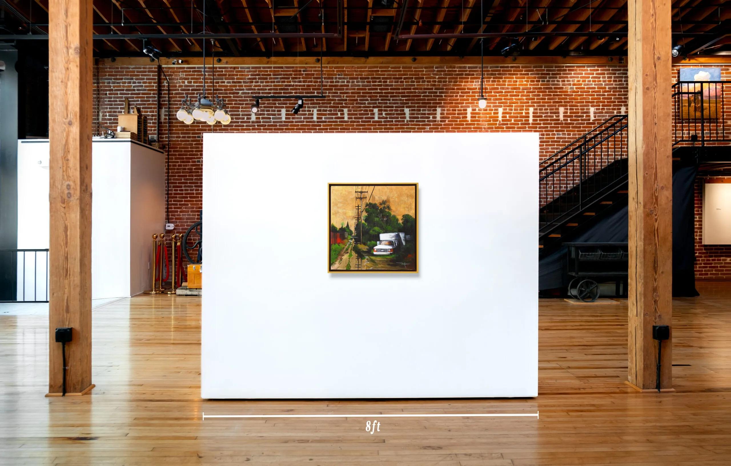 Realistisches Cityscape-Gemälde in Mischtechnik, „Dallas und Jackson No. 3“ (Gold), Landscape Painting, von Duke Windsor