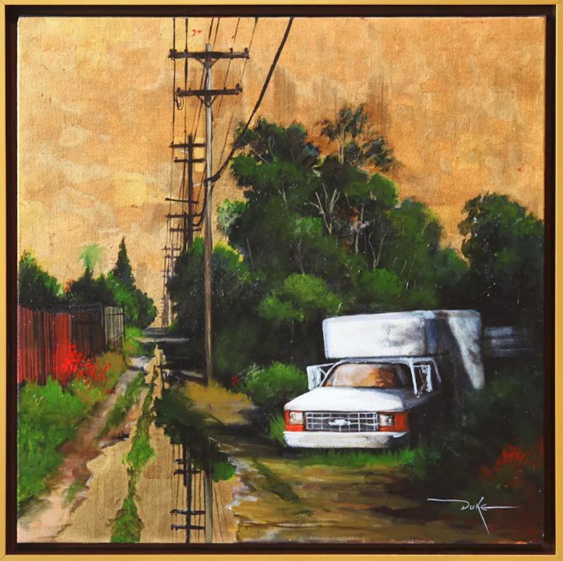Landscape Painting de Duke Windsor - Paisaje urbano realista Pintura de técnica mixta, "Dallas y Jackson nº 3"