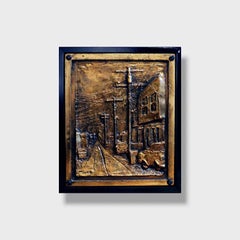 Impressionist Cityscape Wall Sculpture, "Golden Alley No. 1"