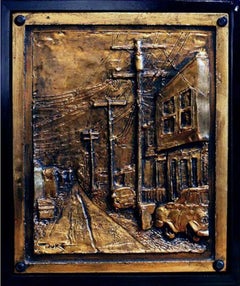 Impressionist Cityscape Wall Sculpture, "Golden Alley No. 1"