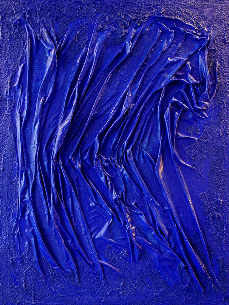 Abstract Painting Duke Windsor  - Peinture abstraite technique mixte, « Blue No. 19 - Morning Torment » (trombone du matin)