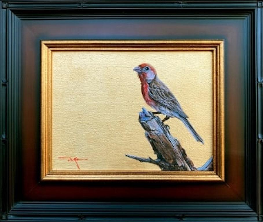 Duke Windsor  Animal Painting – Impressionistisches Vogelgemälde, „Frühjahrs-Goldfinch“