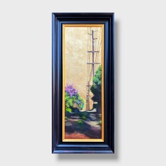 "Pink Bougainvilleas", Impressionist Cityscape Painting, Acrylic, Framed