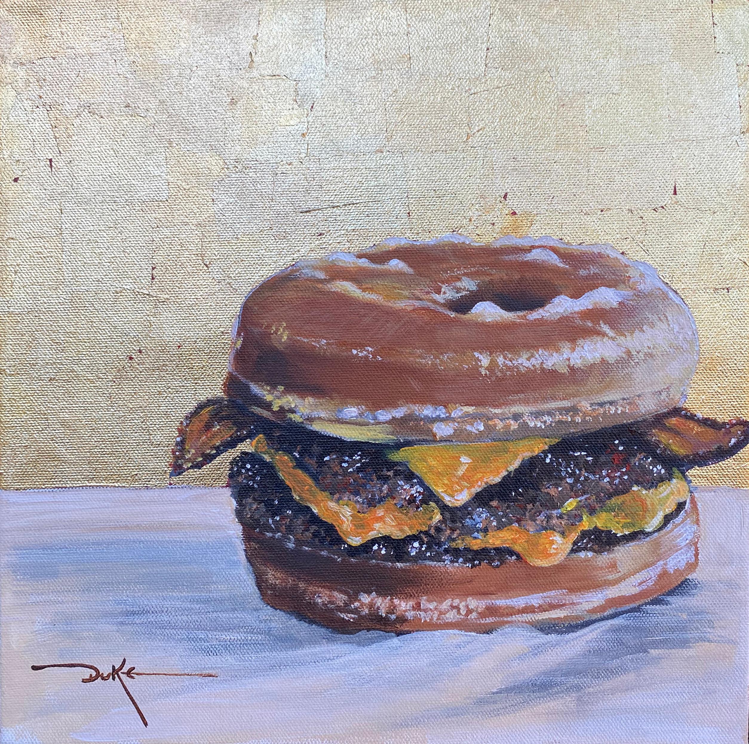 Duke Windsor  Still-Life Painting - Impressionist Still Life, "Crispy Cheeseburger Deluxe"