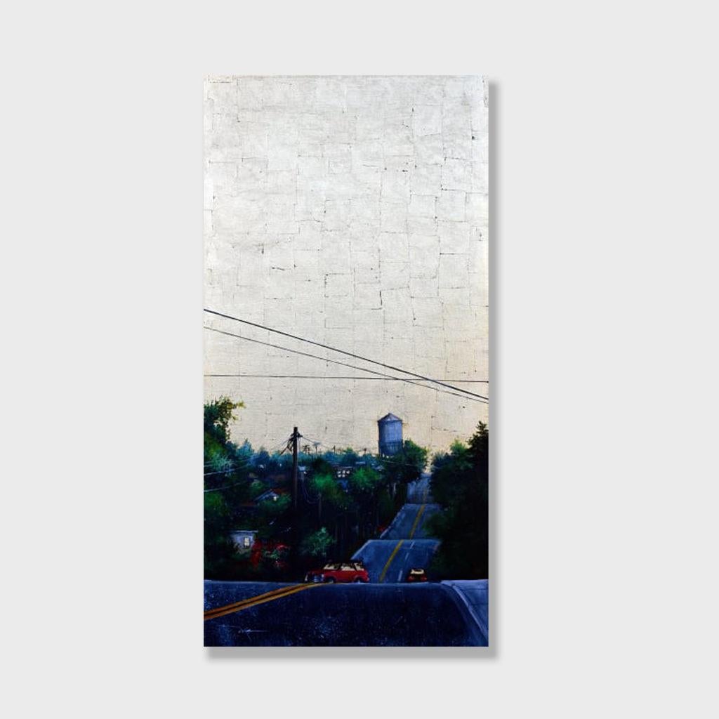 Pintura acrílica impresionista de paisaje urbano, 