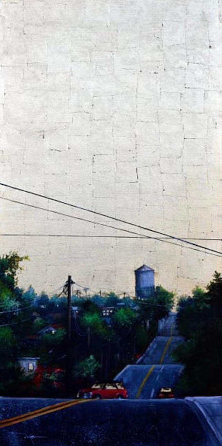 Duke Windsor  Landscape Painting – Impressionistisches Stadtbild, Acrylgemälde, „Howard Avenue (North Park Tower)“