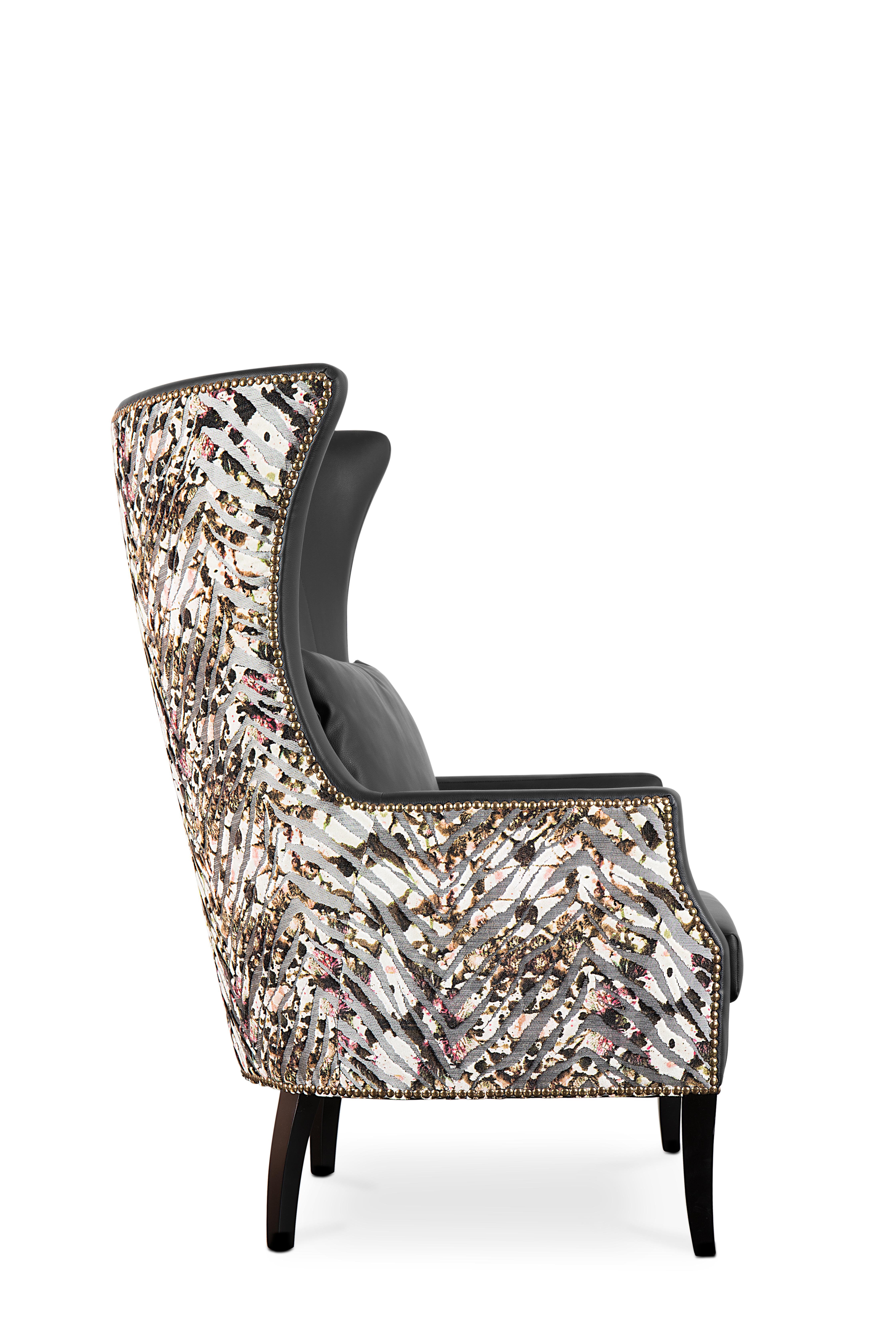 Dukono Armchair in Faux Leather With Aged Gold Nails For Sale 4