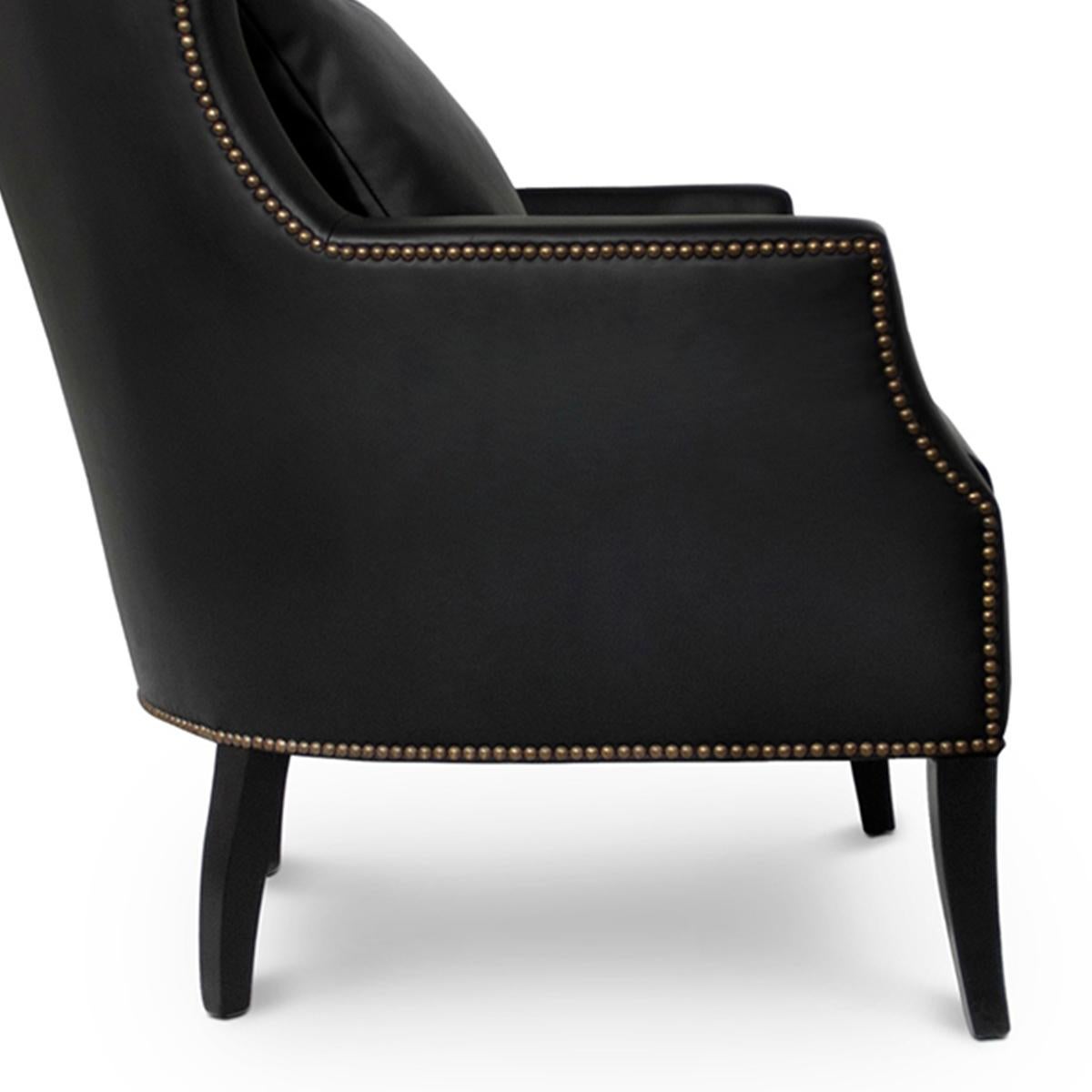 Portuguese Dukono Armchair in Faux Leather With Aged Gold Nails For Sale