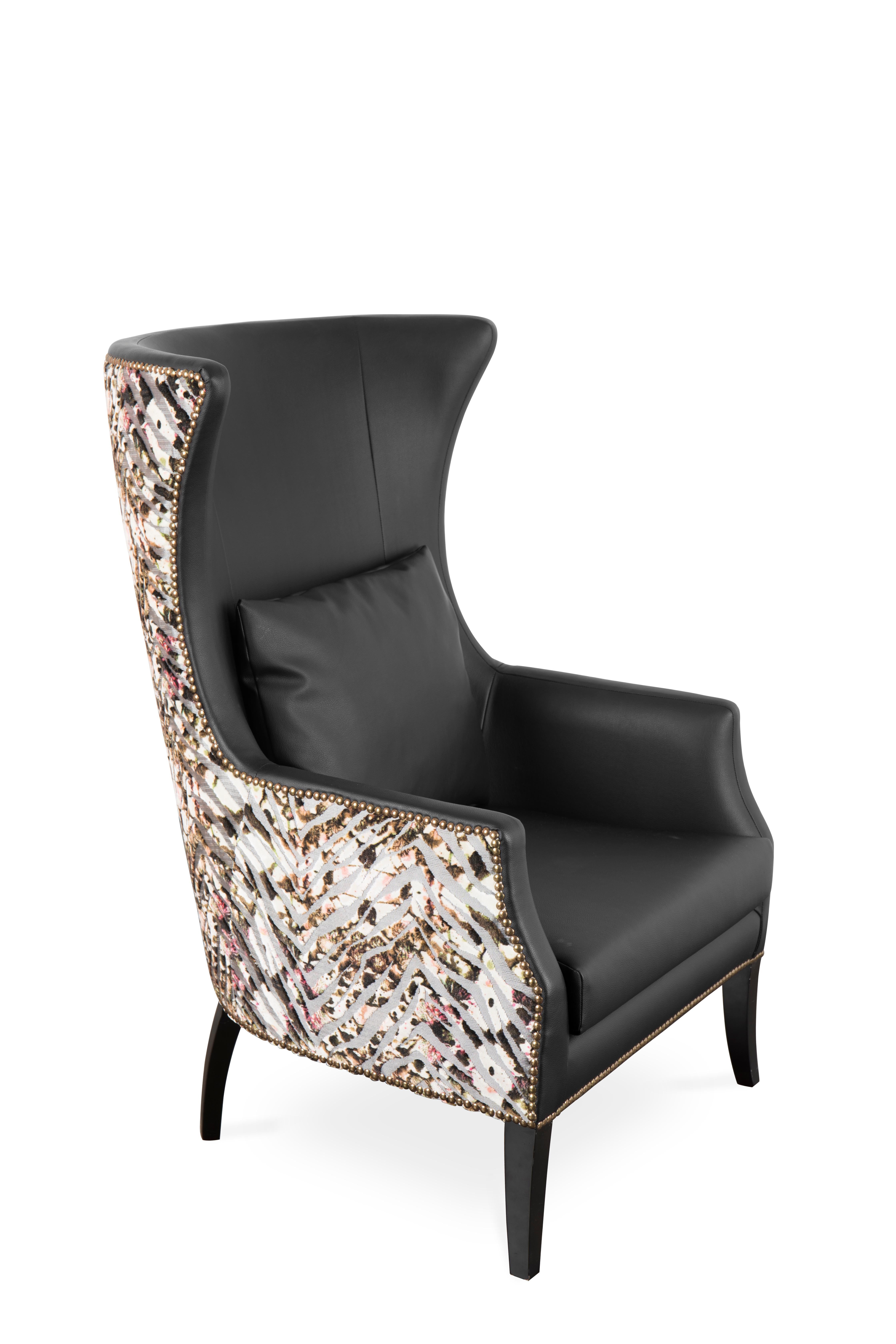 Dukono Armchair in Faux Leather With Aged Gold Nails For Sale 1