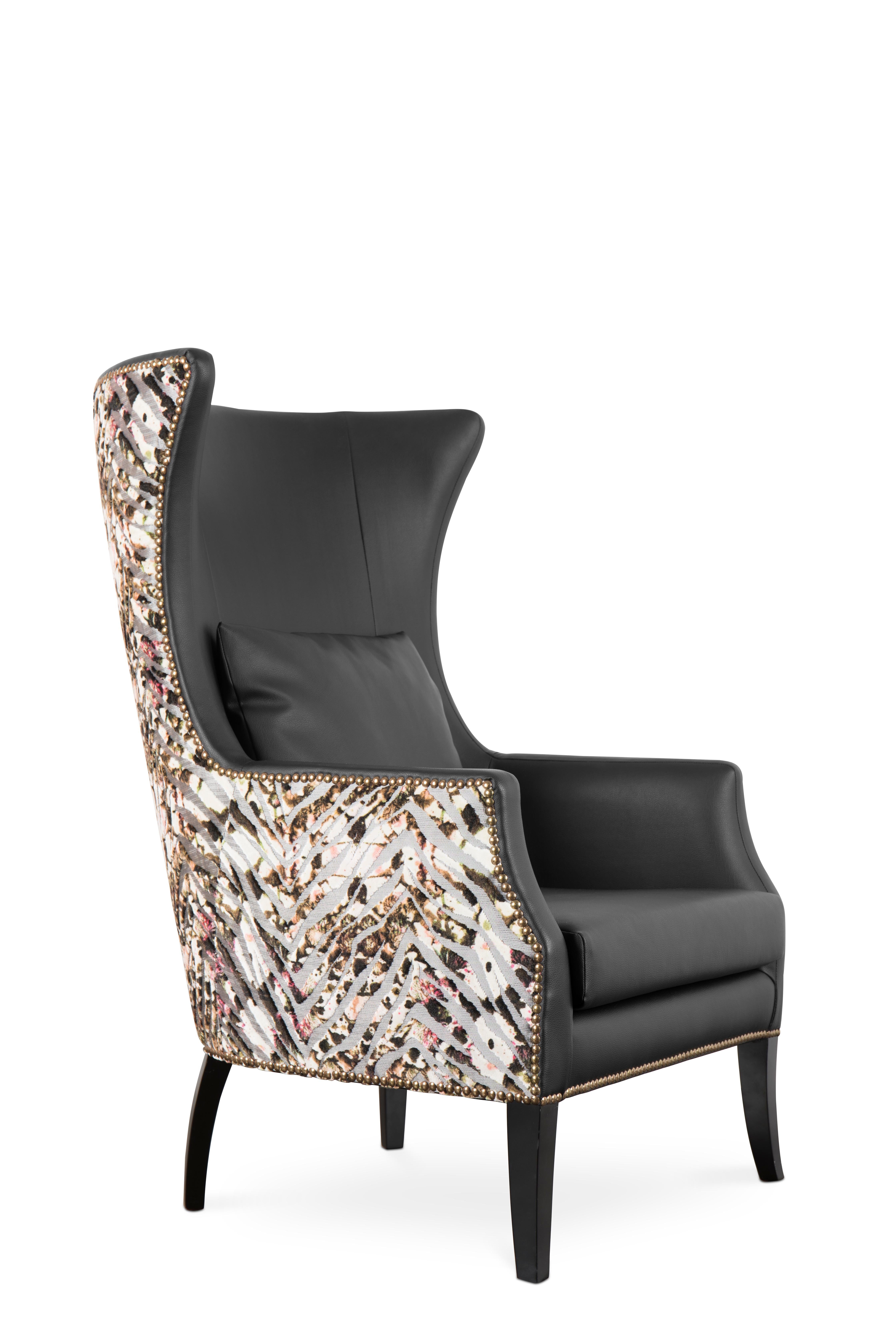Dukono Armchair in Faux Leather With Aged Gold Nails For Sale 2