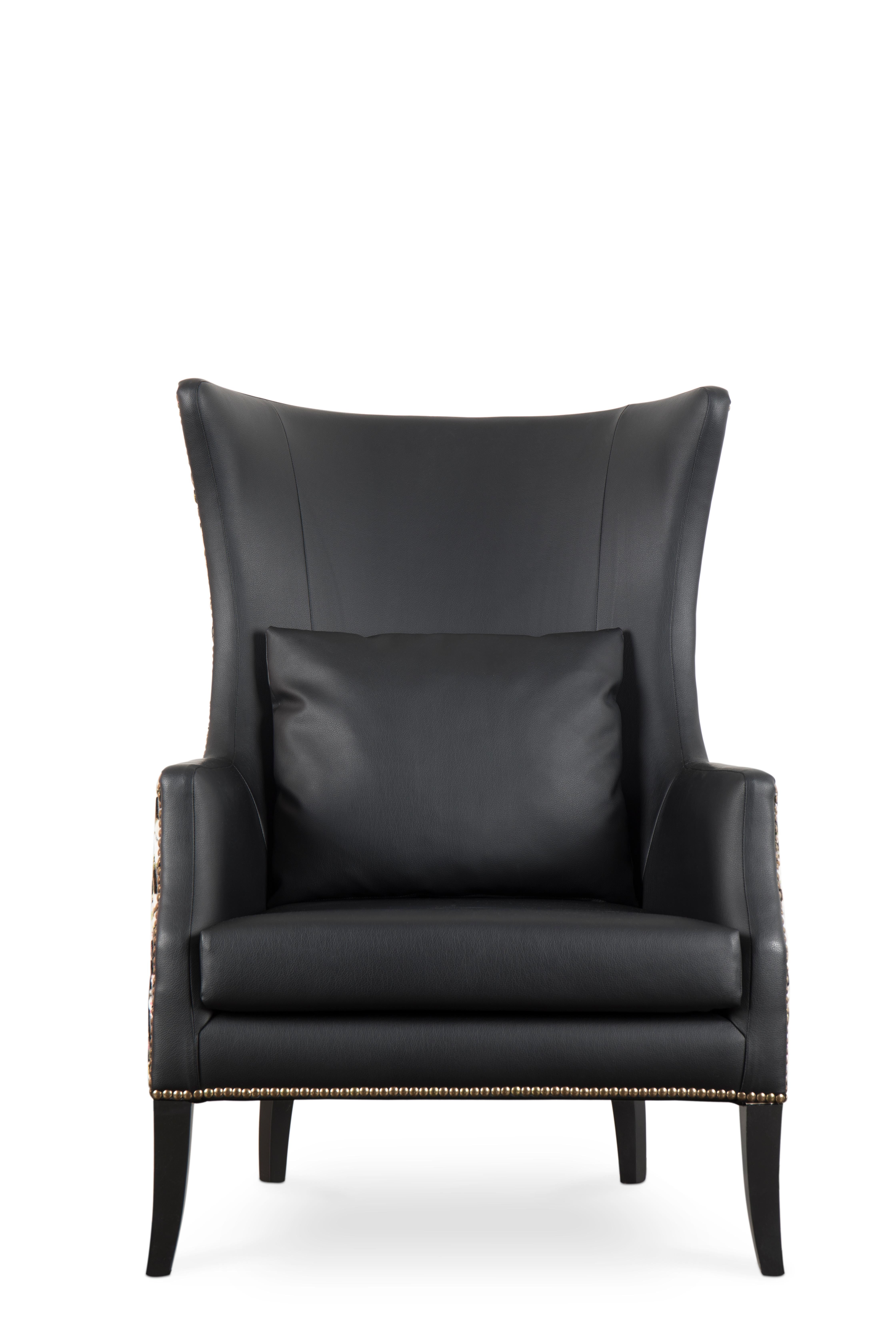 Dukono Armchair in Faux Leather With Aged Gold Nails For Sale 3
