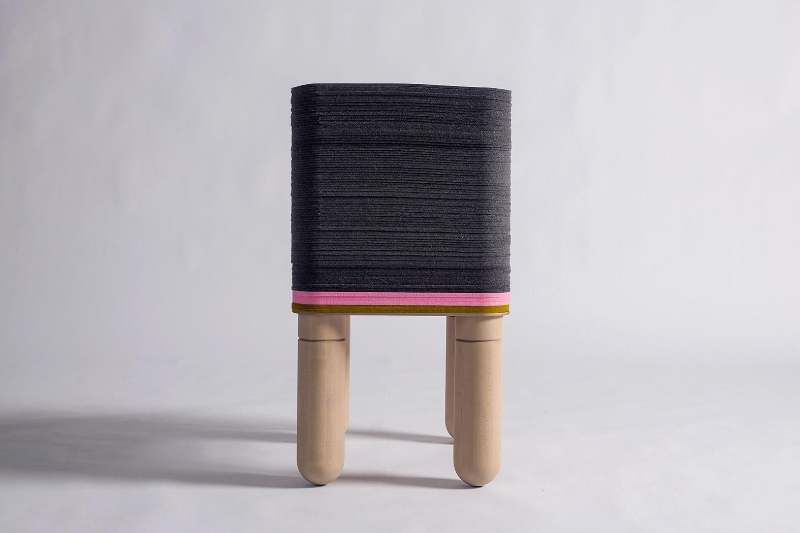 Machine-Made Dulces B, Felt and Wood Dine Chair, Laura Kirar in Stackabl, Canada, 2021 For Sale