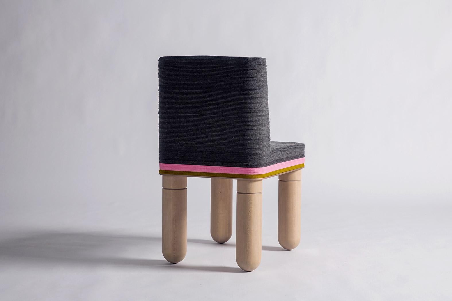 Dulces B, Felt and Wood Dine Chair, Laura Kirar in Stackabl, Canada, 2021 In Excellent Condition For Sale In New York, NY