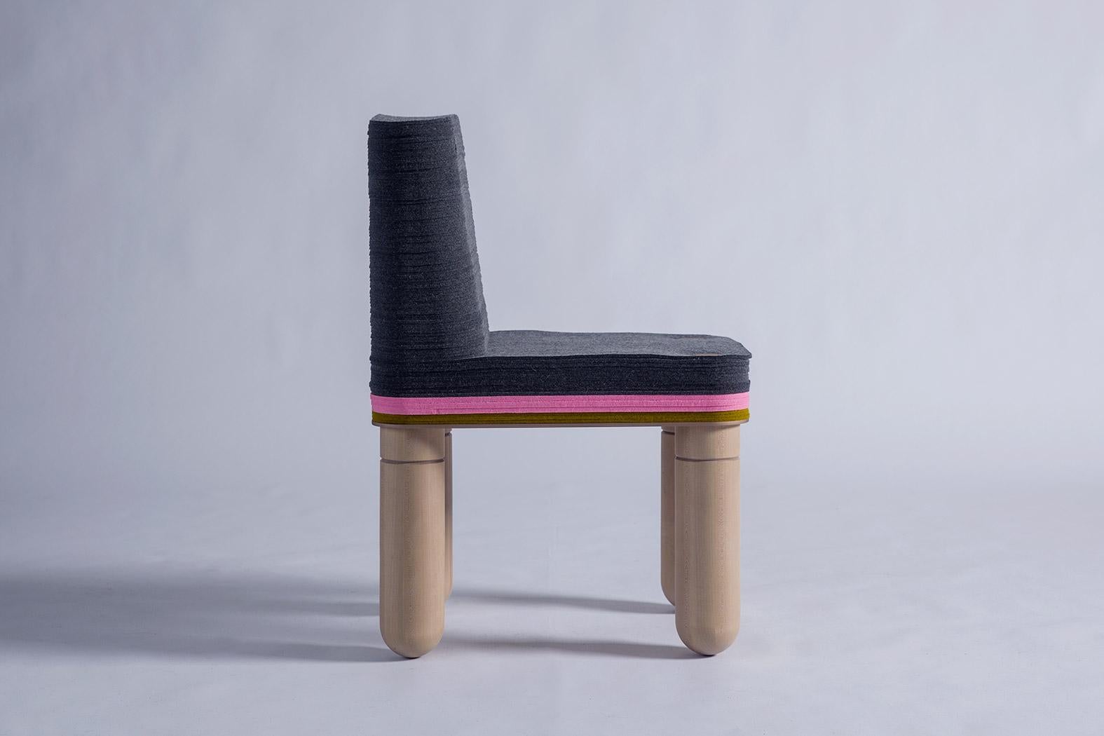 Dulces, Felt and Wood Dine Chair, Laura Kirar in Stackabl, Canada, 2021 In Excellent Condition For Sale In New York, NY