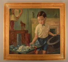 Dulcie Lambrick, England, Oil on Board, Interior with a Boy