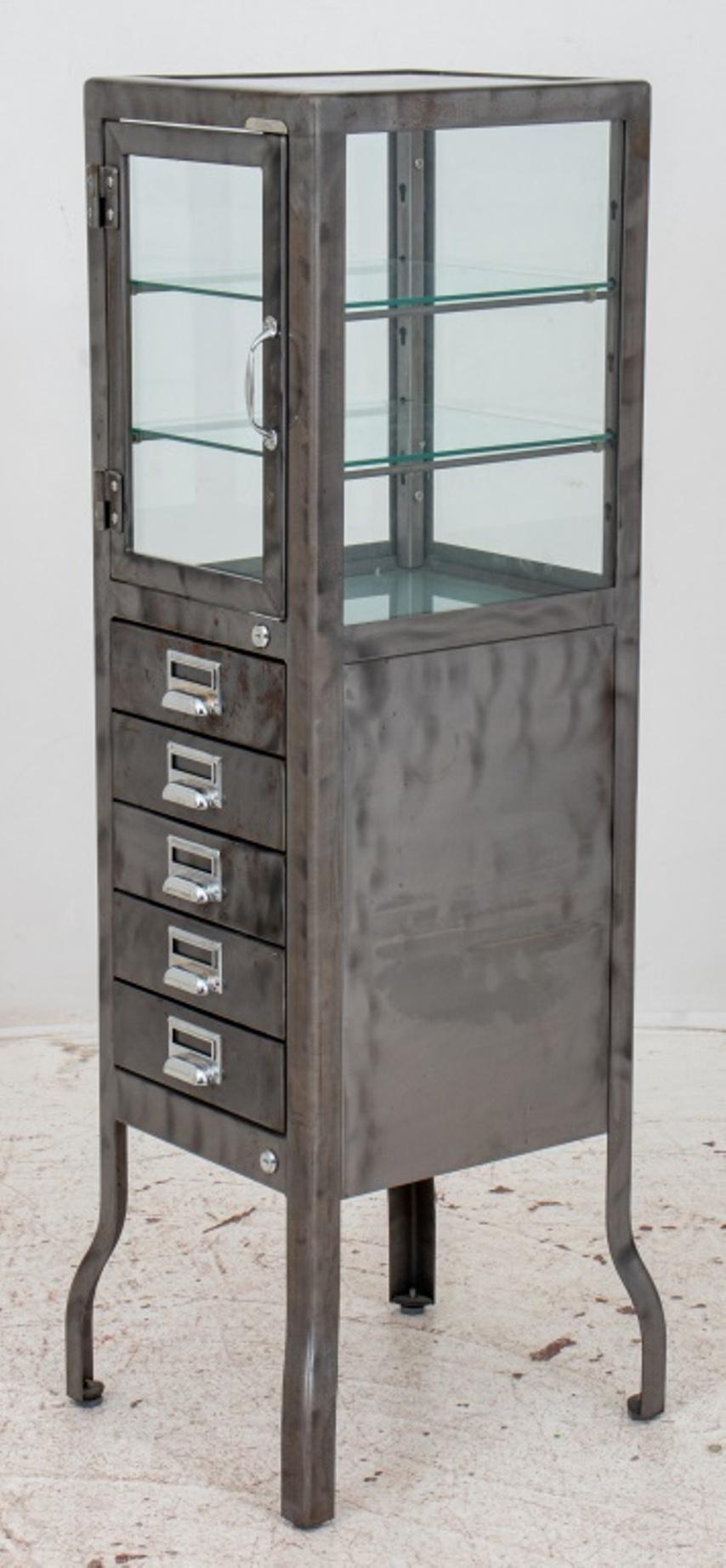 Contemporary Dulton Stripped Metal Pharmacy Cabinet