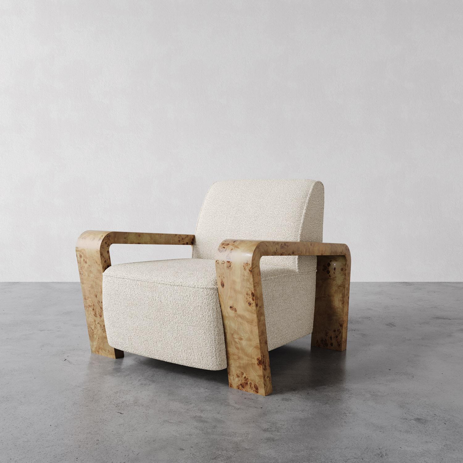 „Dumas“ Loungesessel in Holzkohle-Performance-Bouclé von Christiane Lemieux im Angebot 3