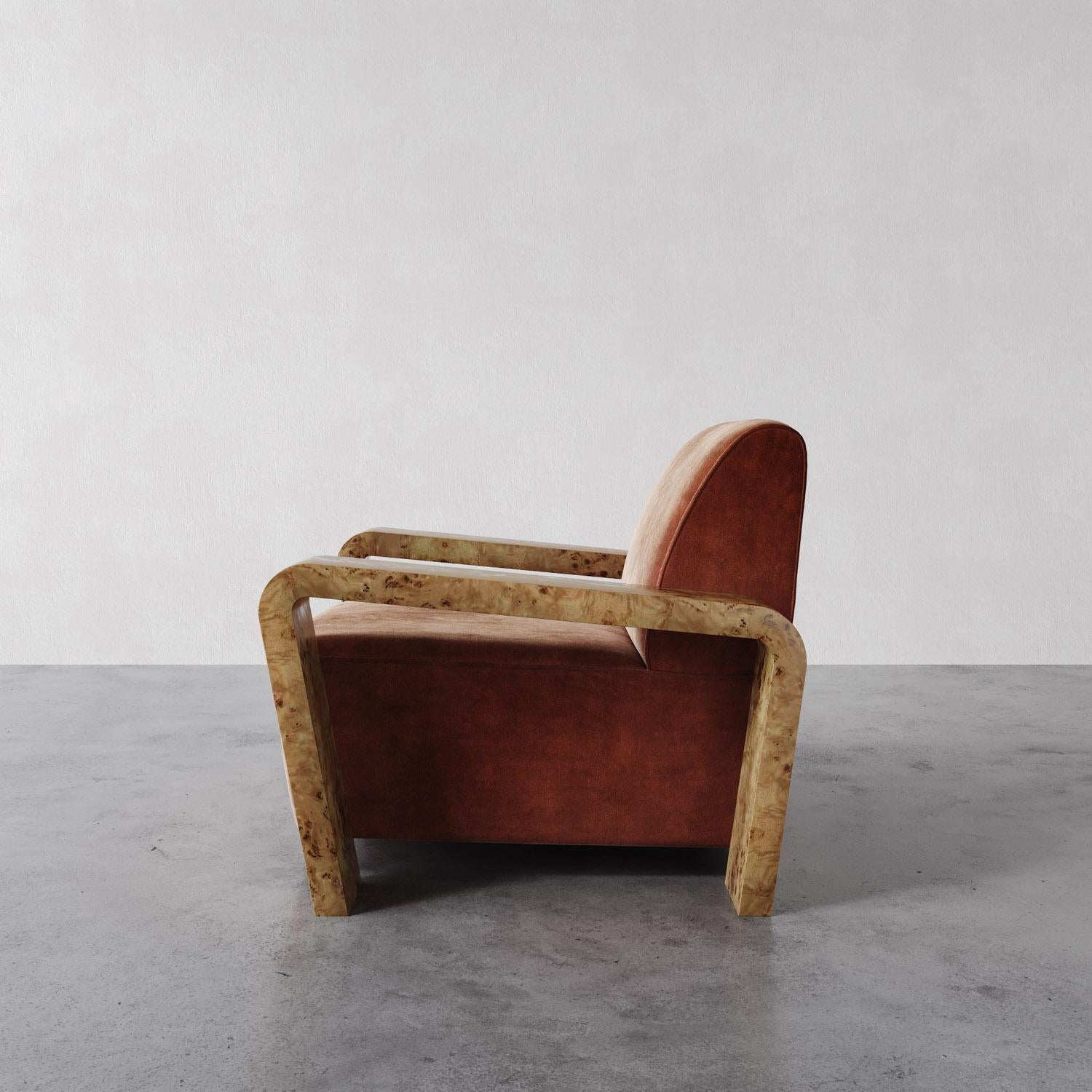 „Dumas“ Loungesessel in Holzkohle-Performance-Bouclé von Christiane Lemieux (Art déco) im Angebot