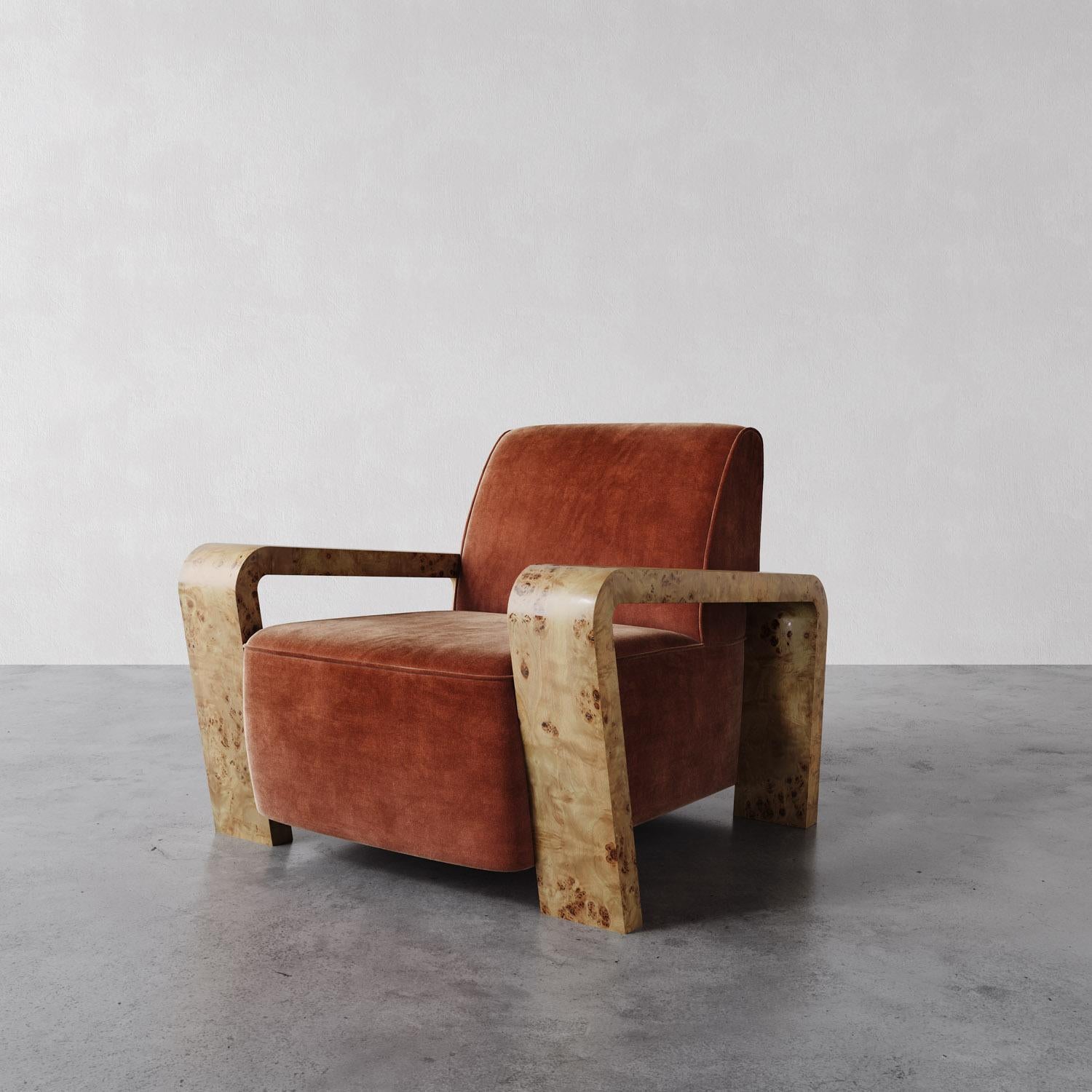 „Dumas“ Loungesessel in Holzkohle-Performance-Bouclé von Christiane Lemieux (Asiatisch) im Angebot