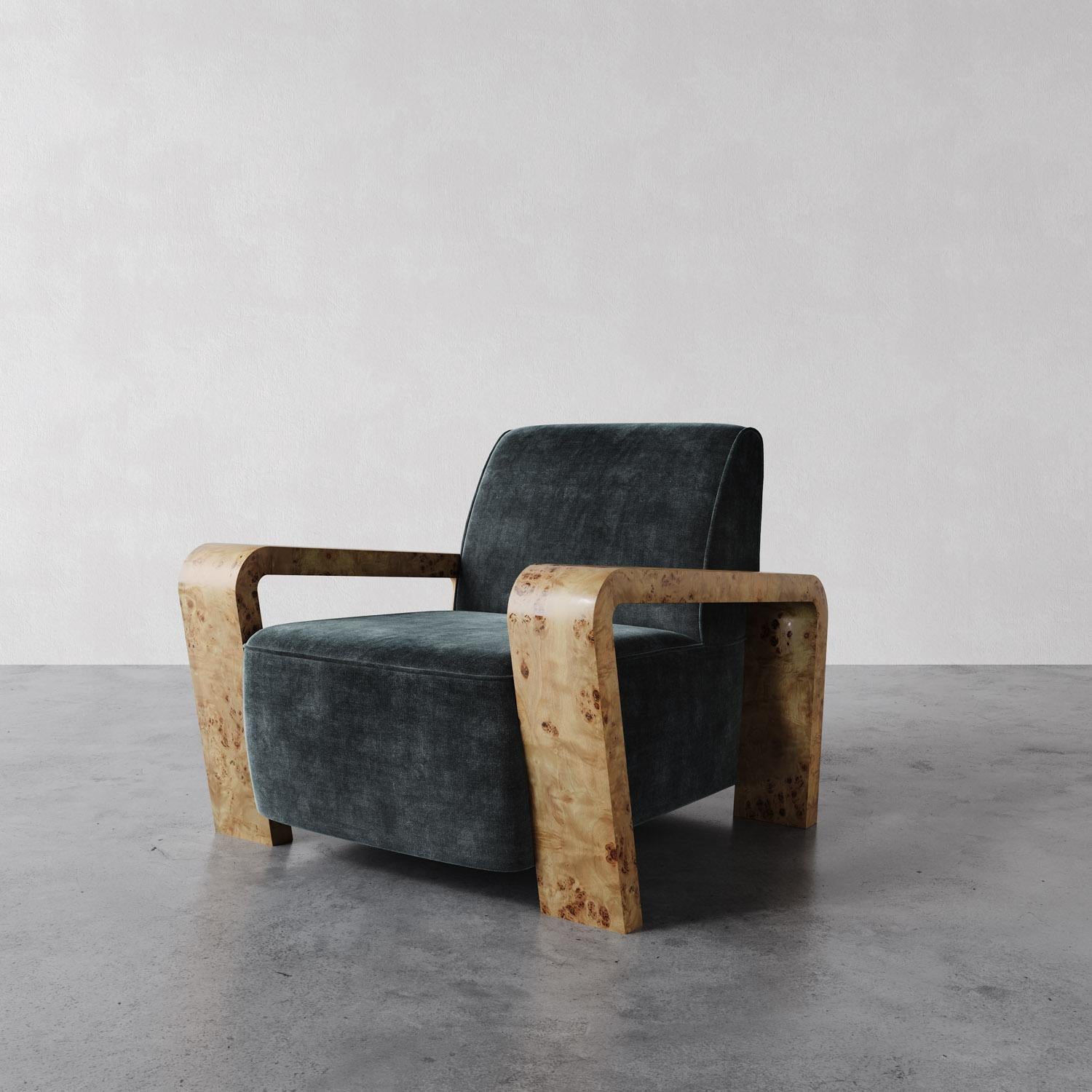 „Dumas“ Loungesessel in Holzkohle-Performance-Bouclé von Christiane Lemieux im Angebot 1