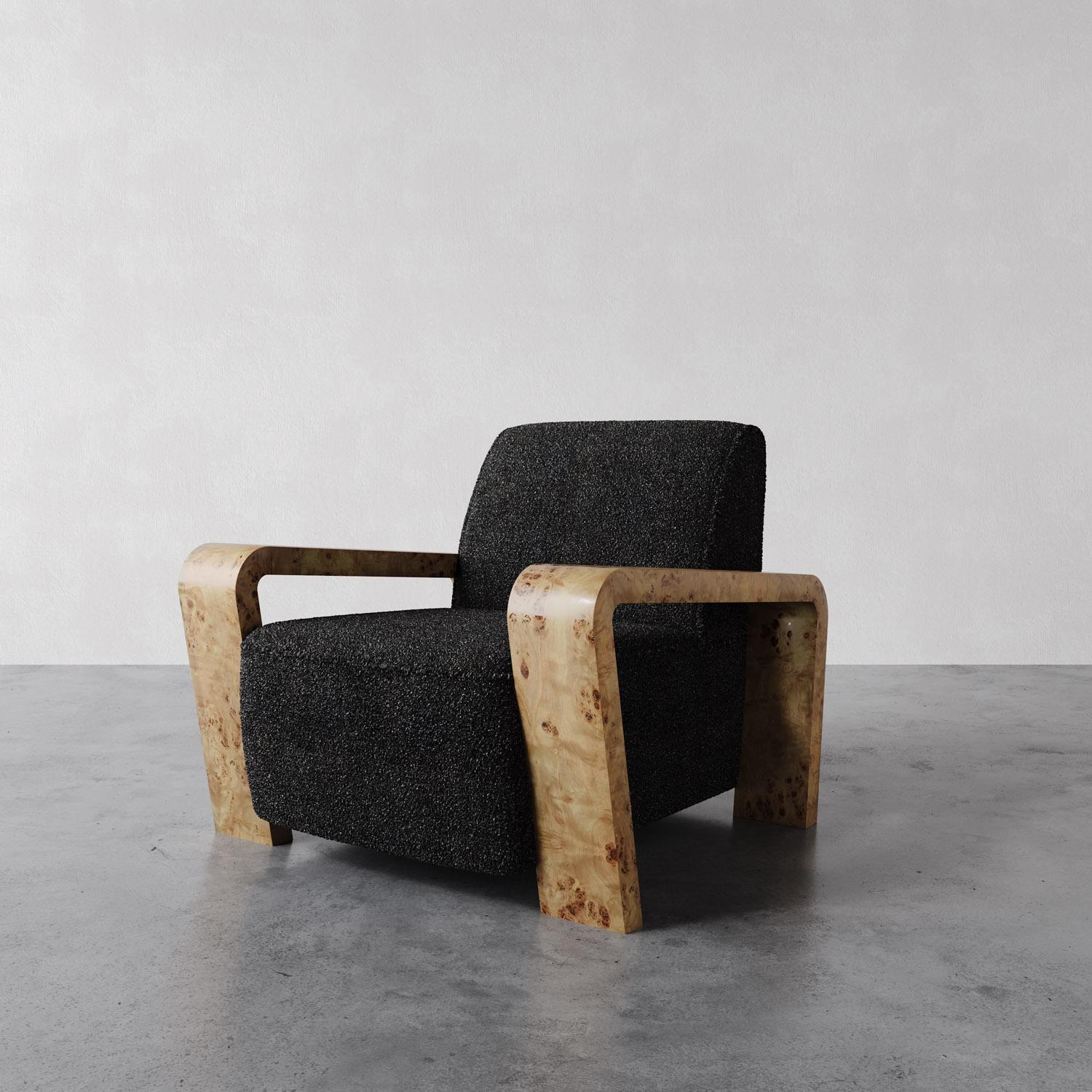„Dumas“ Loungesessel in Holzkohle-Performance-Bouclé von Christiane Lemieux im Angebot 2