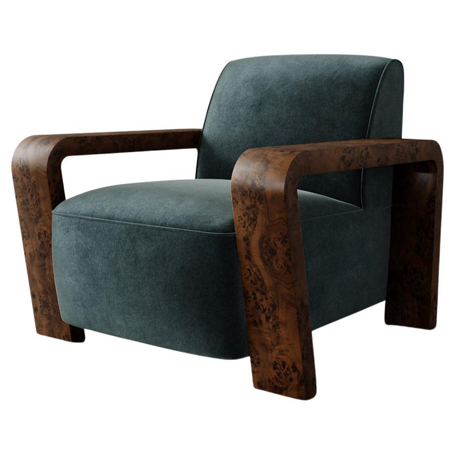 "Dumas" Lounge Chair in Custom Fabric Performance Velvet by Christiane Lemieux
