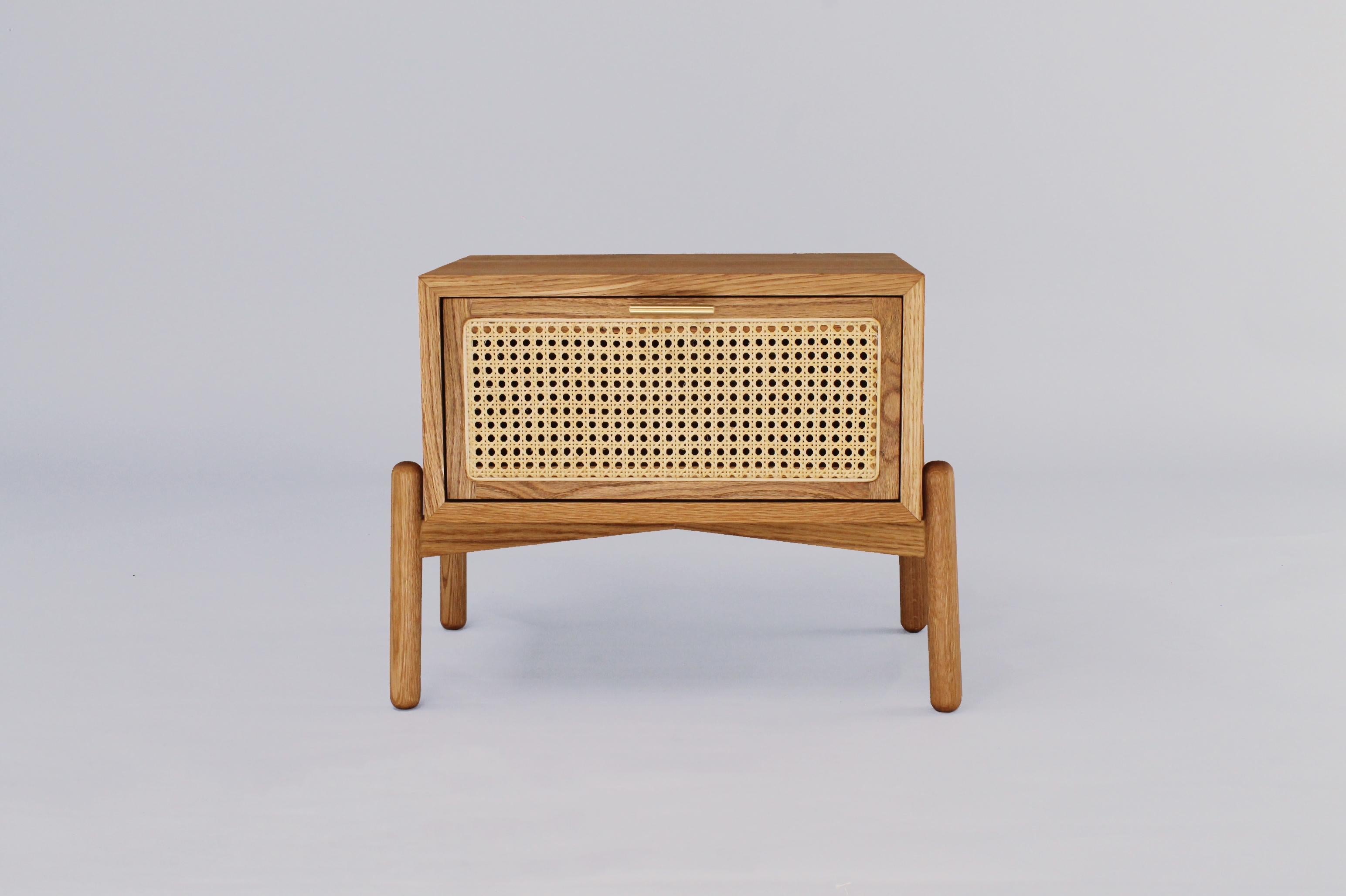Mexican Customizable Modern Night Stand Dumas, Solid wood and wicker. For Sale
