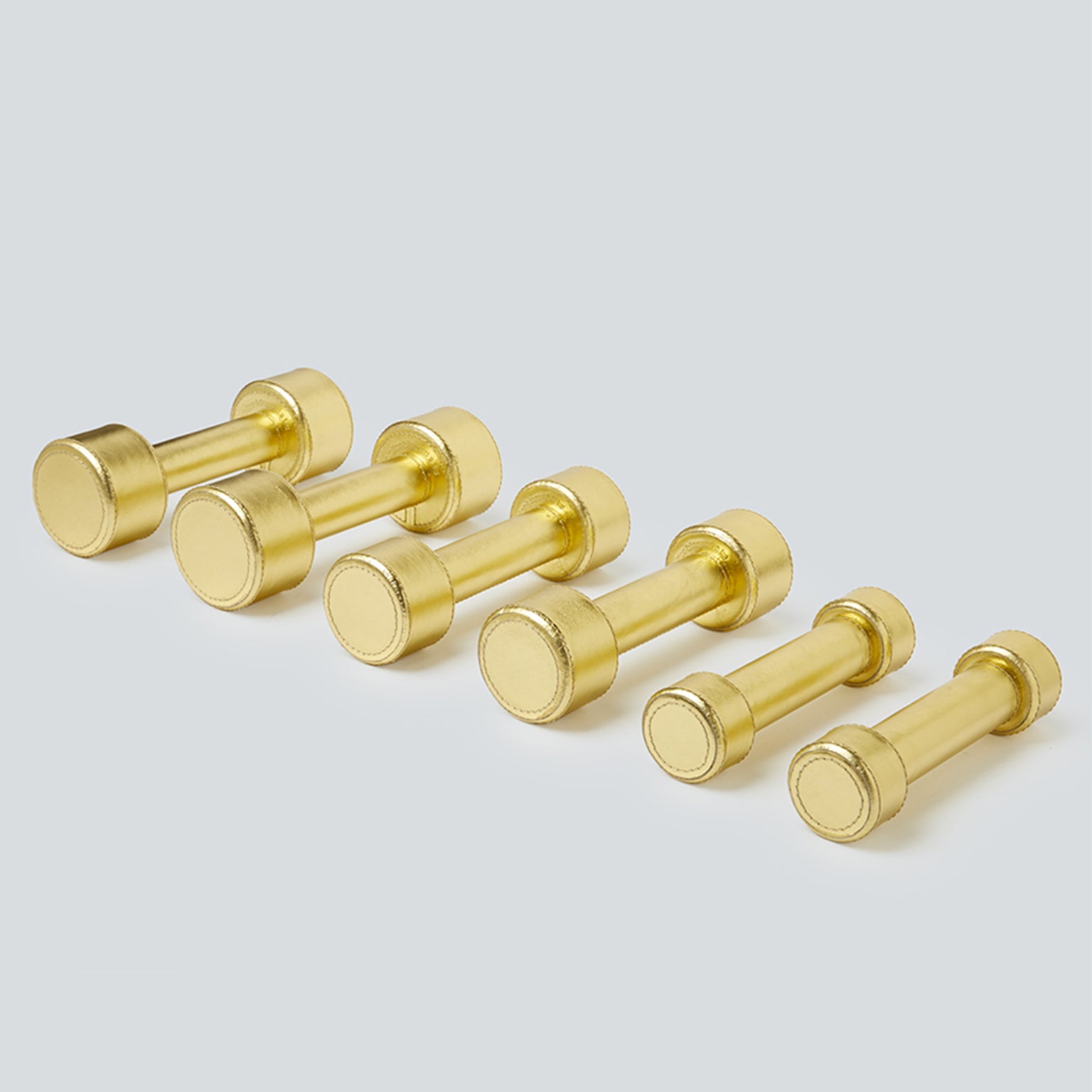 Dumbbell Set in Stainless Steel Covered in Gold Leather, Atelier Biagetti For Sale