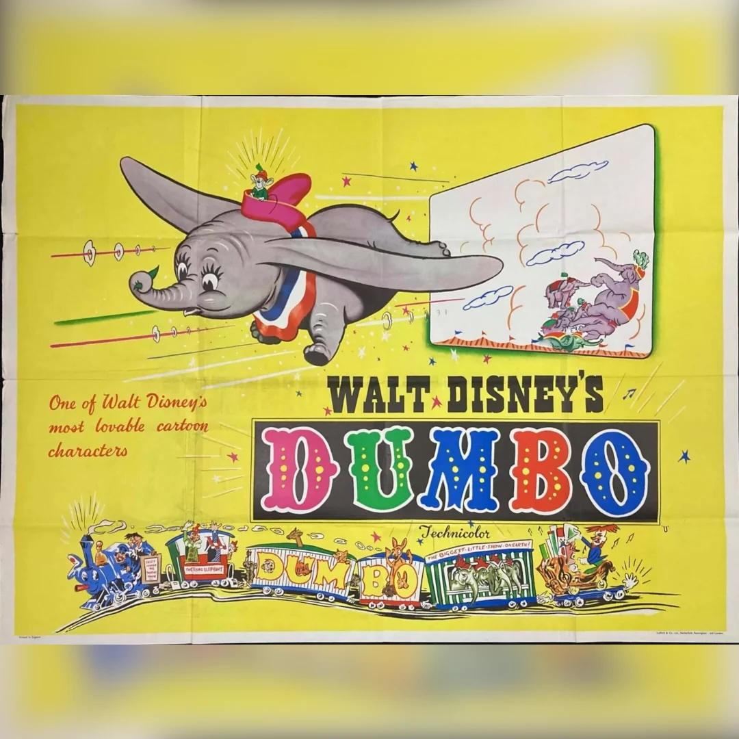 Dumbo (1950er Jahre)
Original British Quad (30 X 40 Zoll)

Original Wiederveröffentlichung aus den frühen 1940er / 1950er Jahren UK Quad Poster

Originales britisches Quad-Filmplakat für eine frühe Wiederveröffentlichung von Dumbo (1941) von Walt