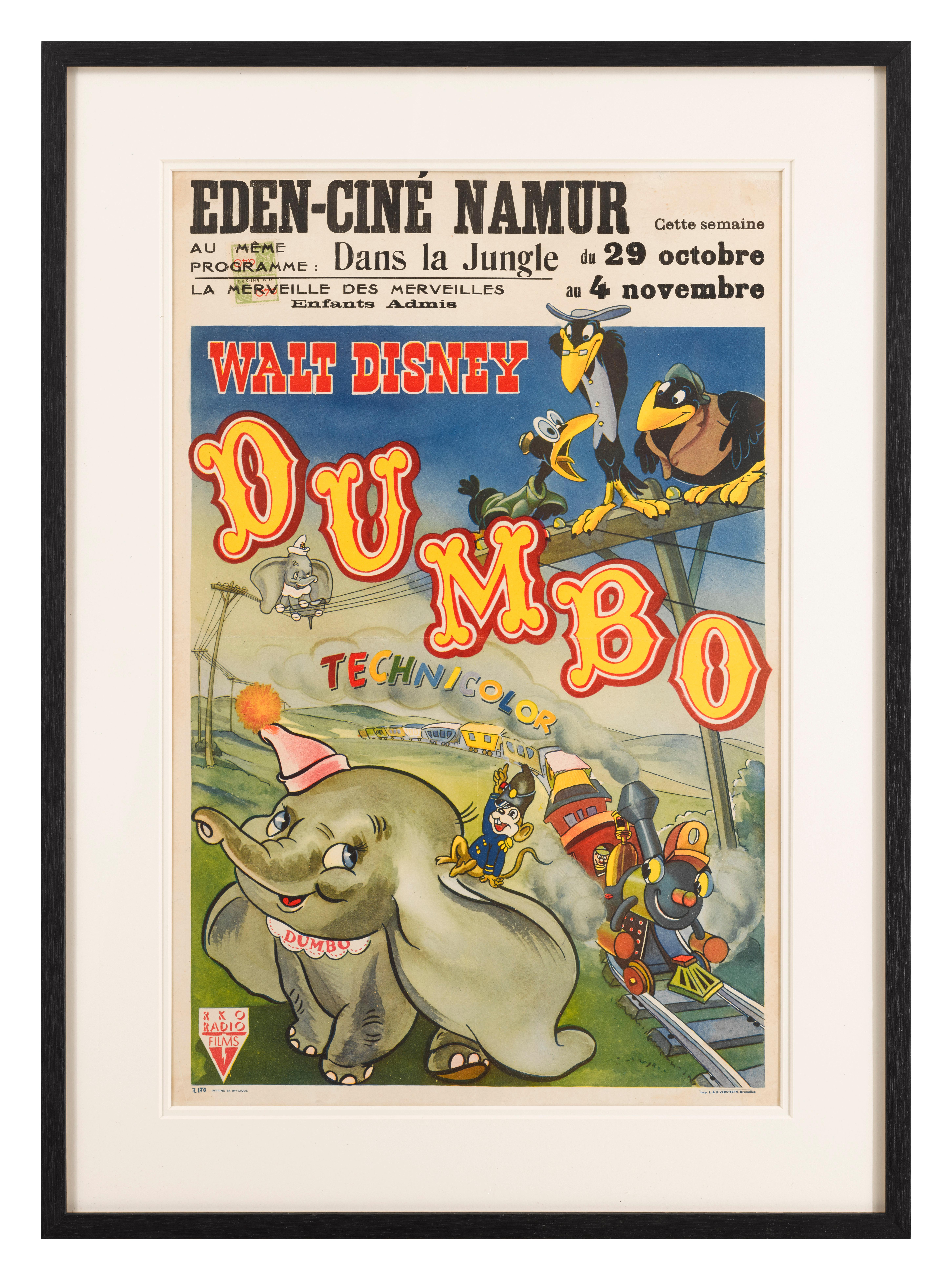 Original Japanese program cover for Walt Disney's 1941 classic Walt Disney animation film.
The film had it's first release in Japan in 1954.
This piece is conservation paper backed and framed in a Sapele wood frame with acid free card mounts and