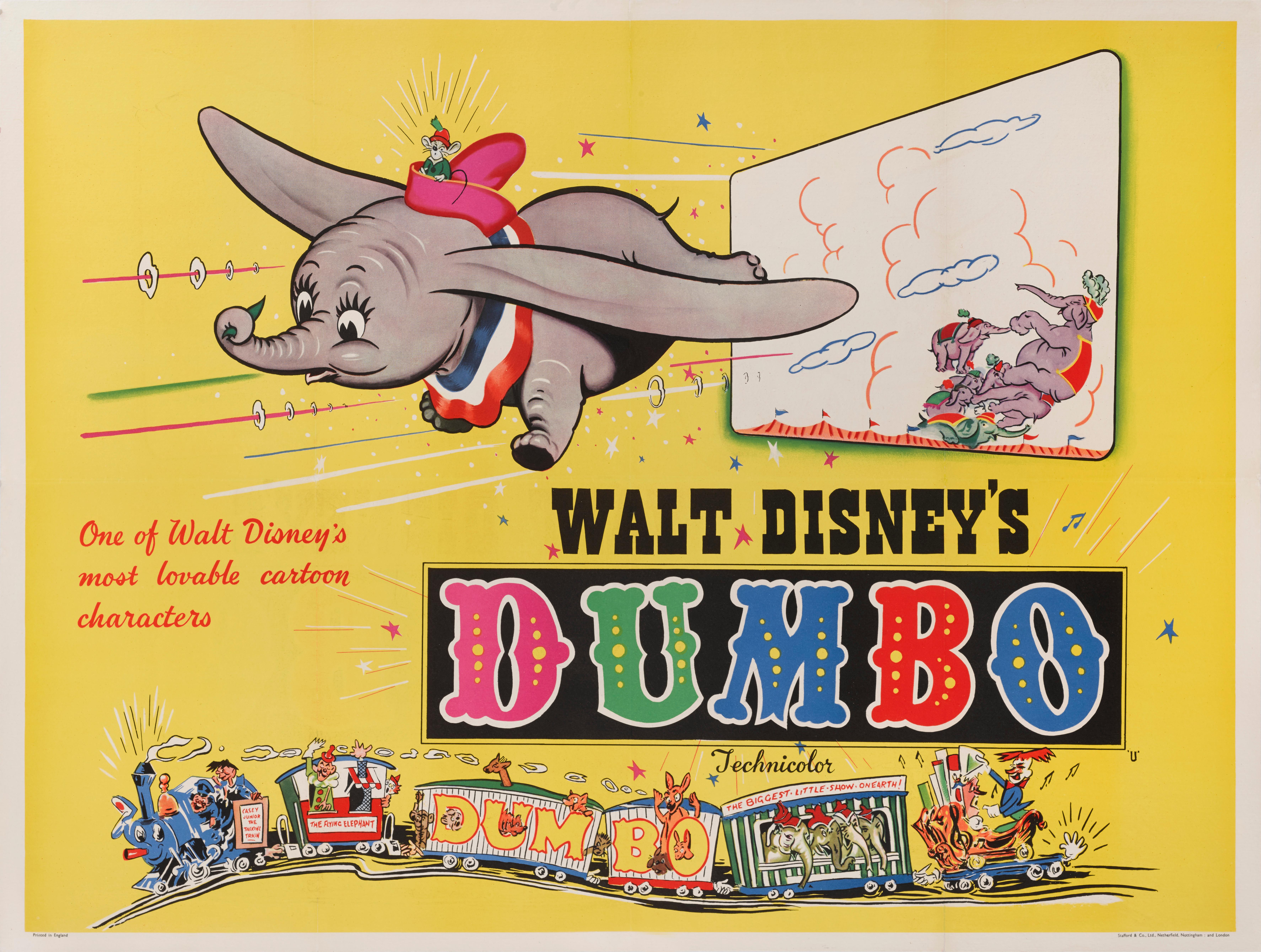 Cartel original británico para la película de animación de Walt Disney de 1941.
Este cartel pertenece a la reedición de la película de 1949 y sólo se utilizó para esta proyección.