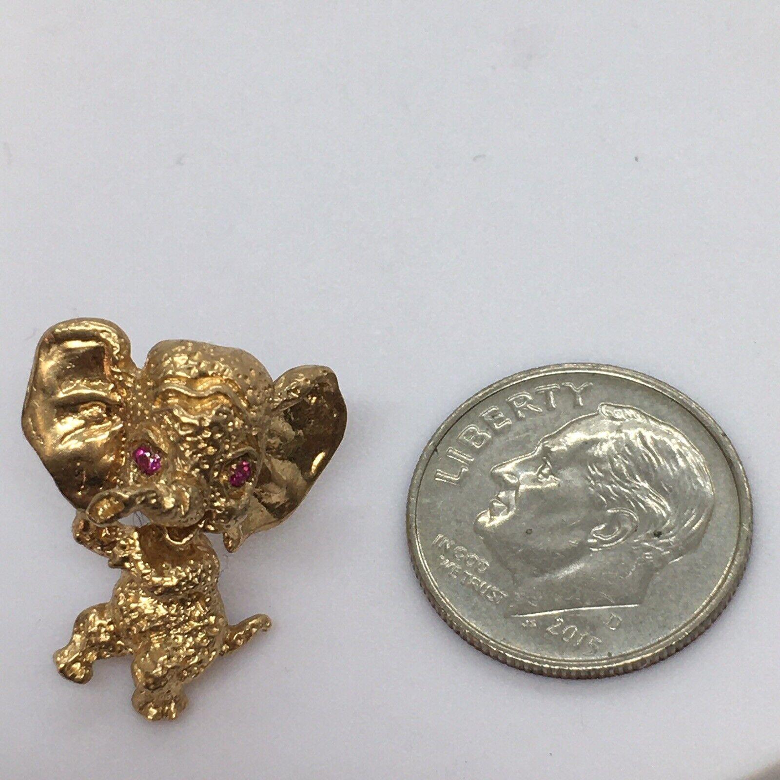 Modernist Dumbo Vintage Elephant Tie Tag Ruby Hallmark 14K Gold Copyright Possibly Disney For Sale