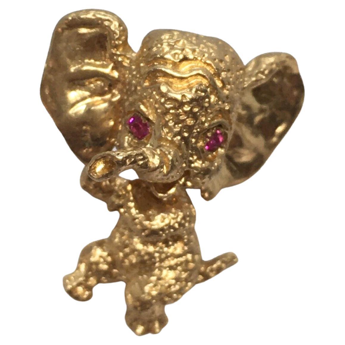 Dumbo Vintage Elephant Tie Tag Ruby Hallmark 14K Gold Copyright Possibly Disney en vente