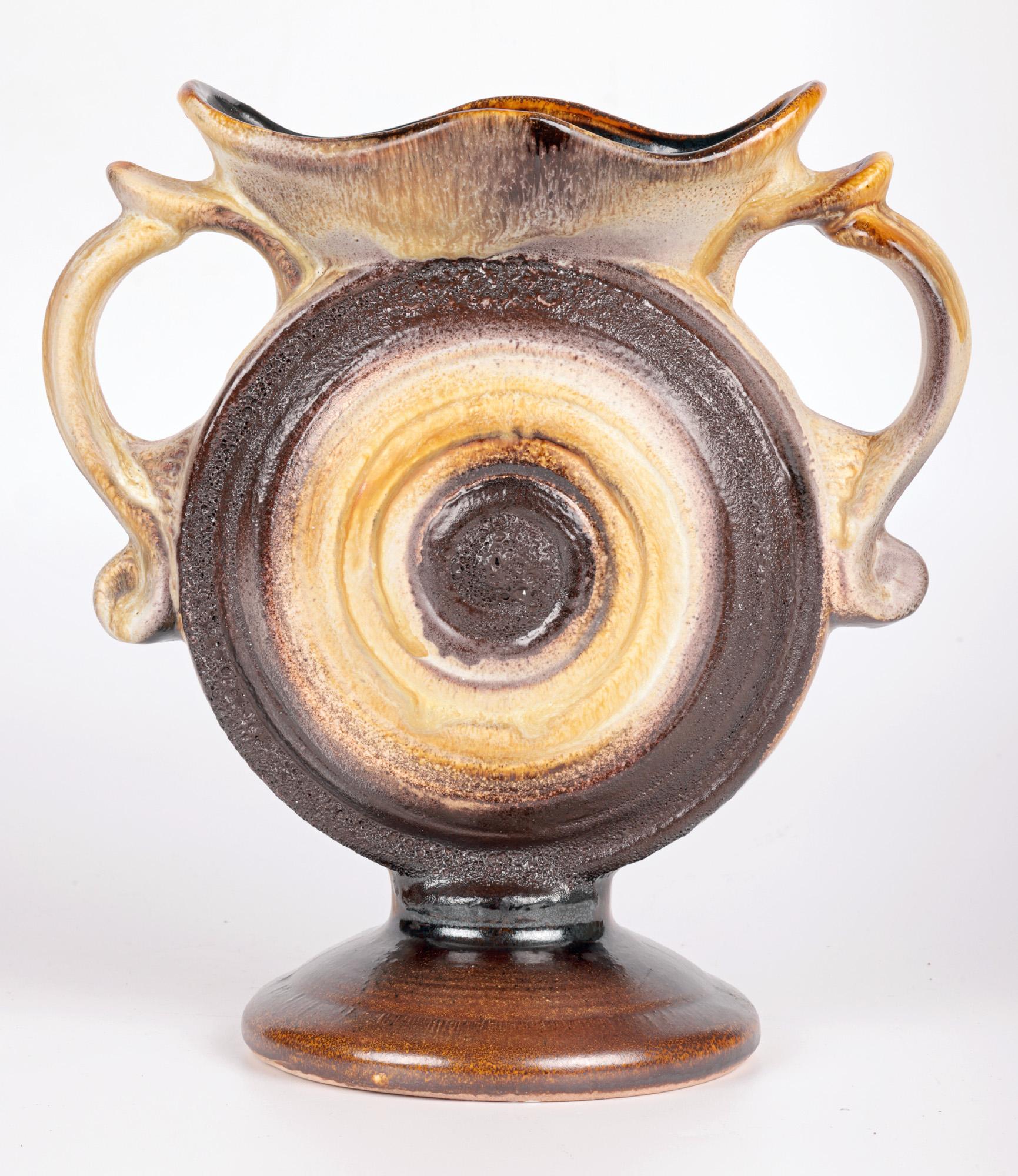 Dümler & Breiden German Lava Glazed Twin Handled Moon Vase  For Sale 8