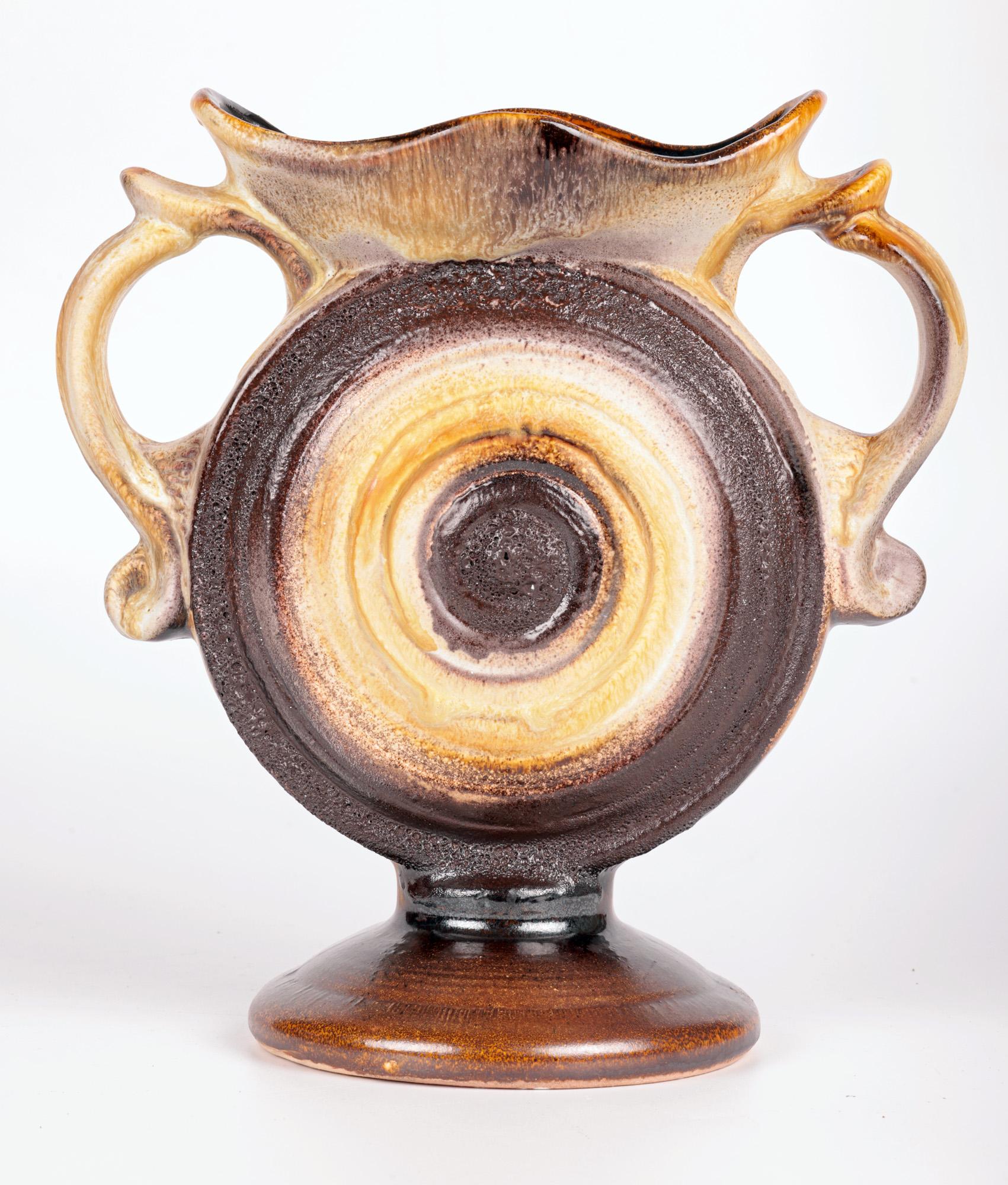 Dümler & Breiden German Lava Glazed Twin Handled Moon Vase  In Good Condition For Sale In Bishop's Stortford, Hertfordshire