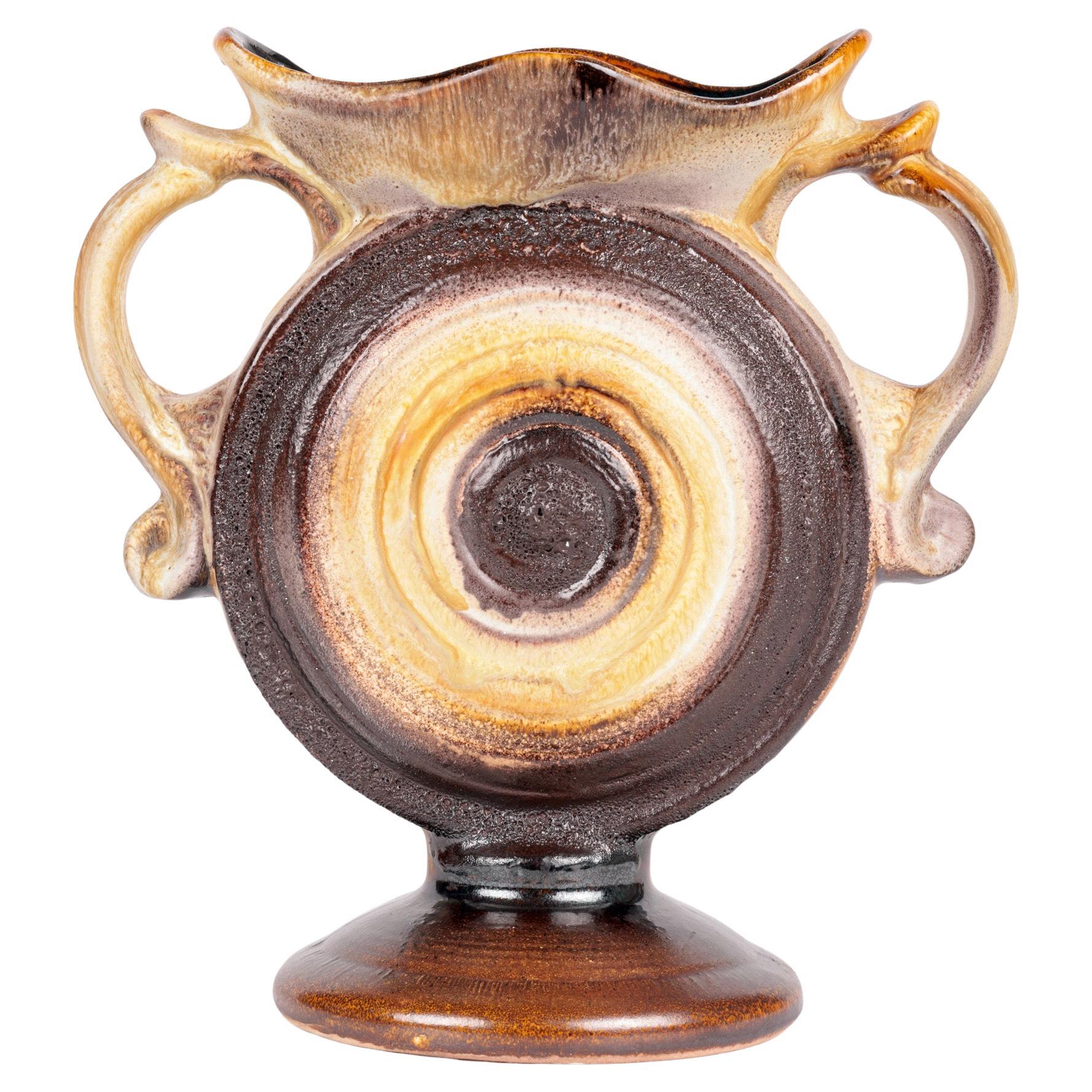 Vase lune à deux anses en lave émaillée de Dümler & Breiden Allemagne 