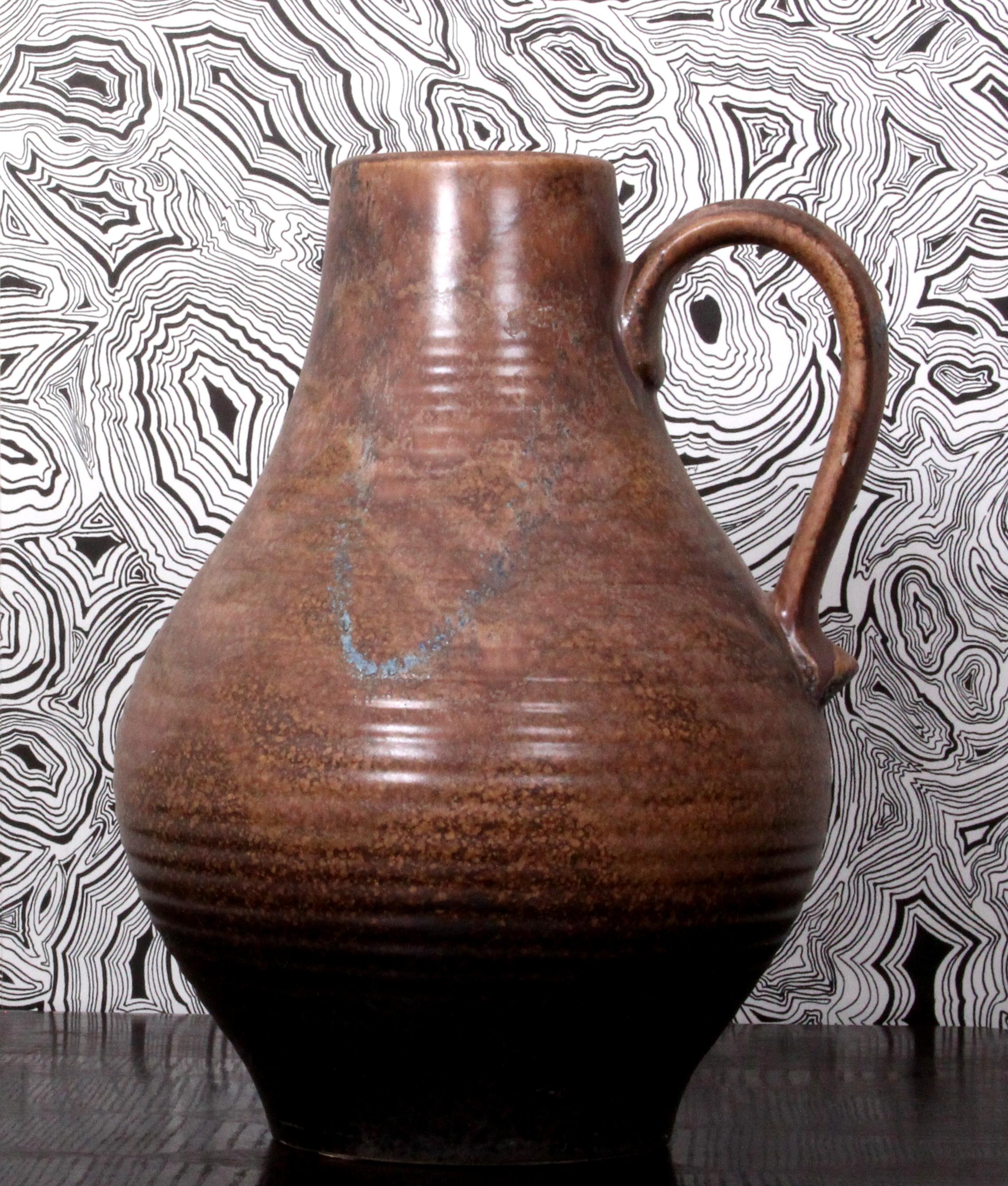 Dümler und Breiden German Floor handle Vase 70s huge (40cms) clouded overglaze For Sale 1
