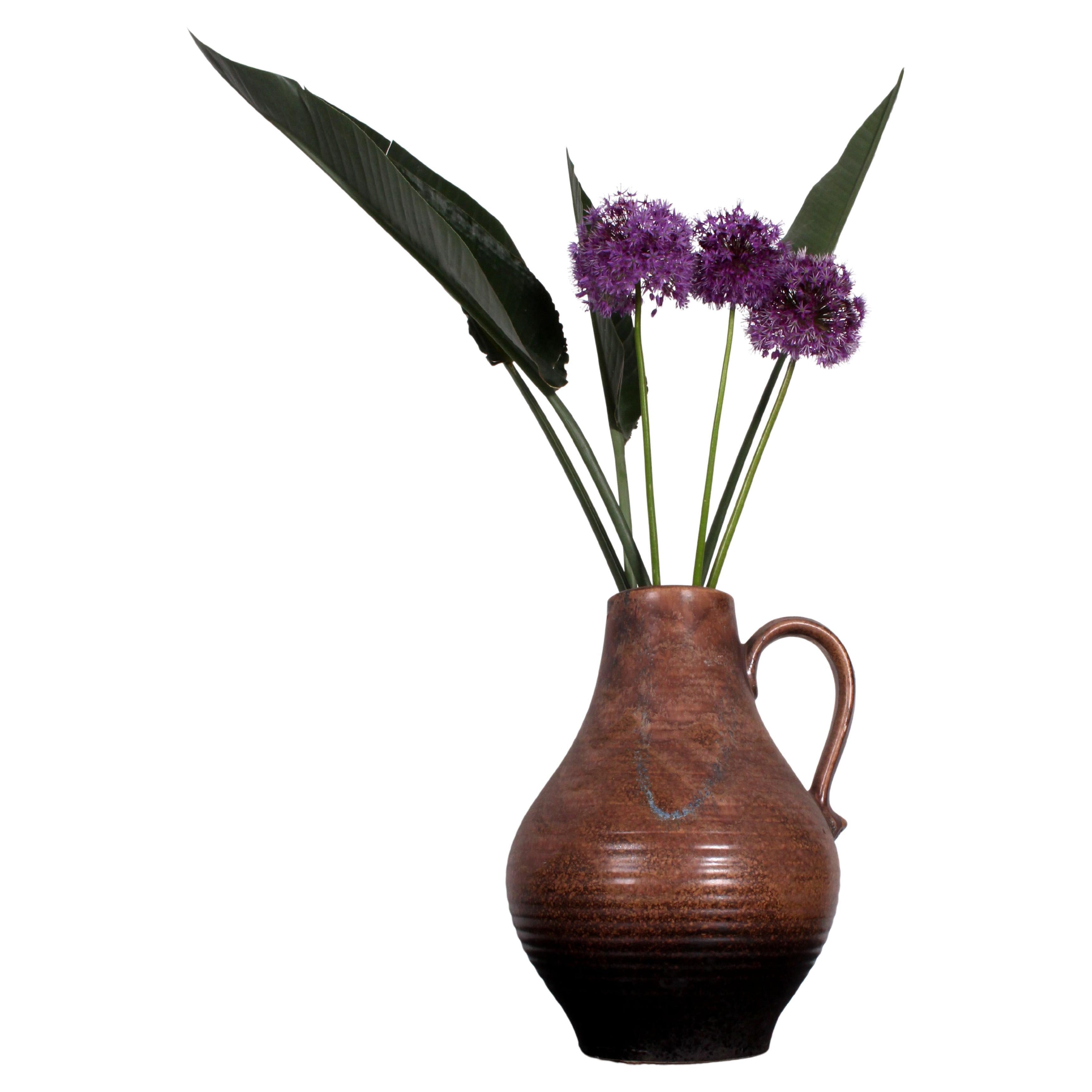 Dümler und Breiden Vase à anse de sol allemand 70s énorme (40cms) surglaçure nuageuse en vente