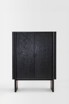 Duna Armoire by Peca, Hand-Carved Black Oak, Minimalist Design