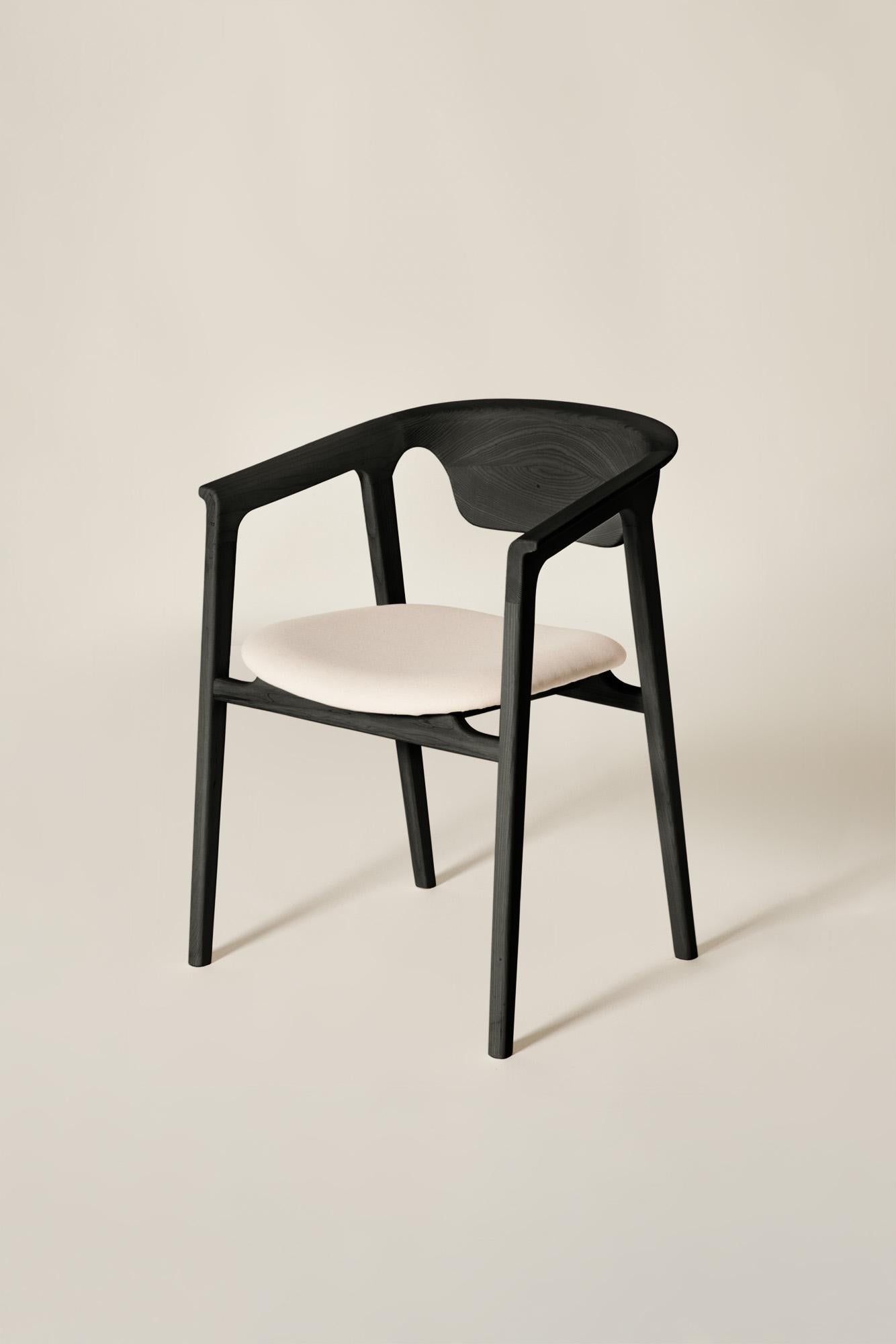 Duna Solid Wood Chair, Ash in Handmade Black Finish, Contemporary For Sale 5
