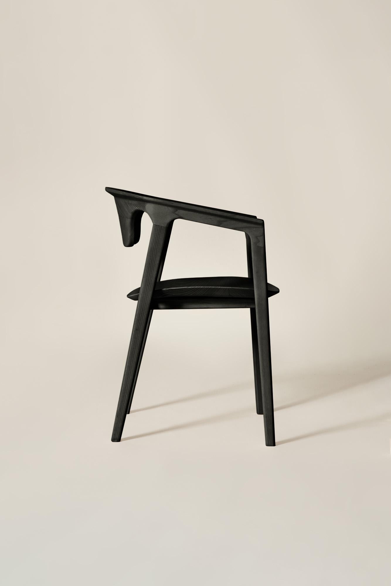 Modern Duna Solid Wood Chair, Ash in Handmade Black Finish, Contemporary For Sale