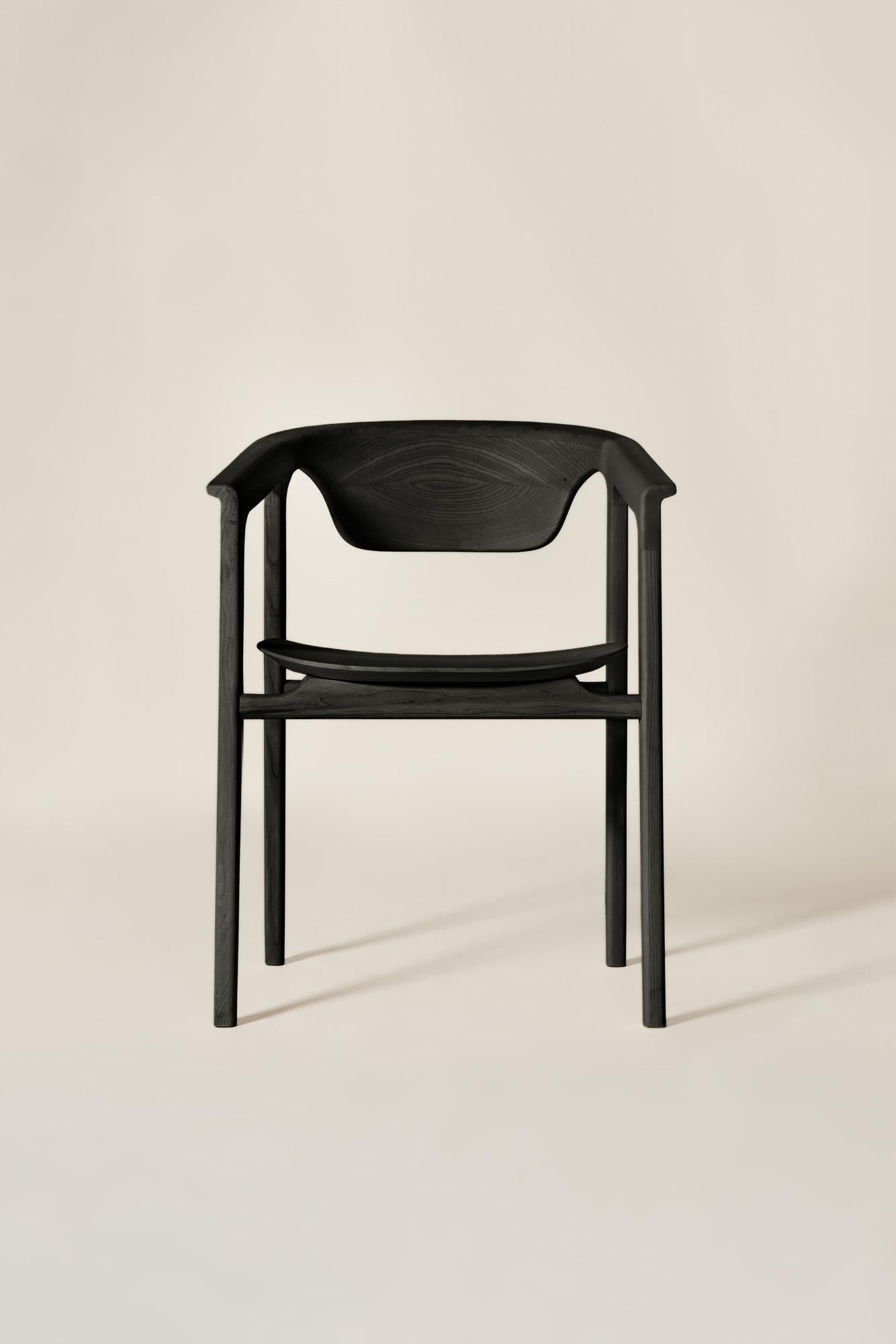 European Duna Solid Wood Chair, Ash in Handmade Black Finish, Contemporary For Sale