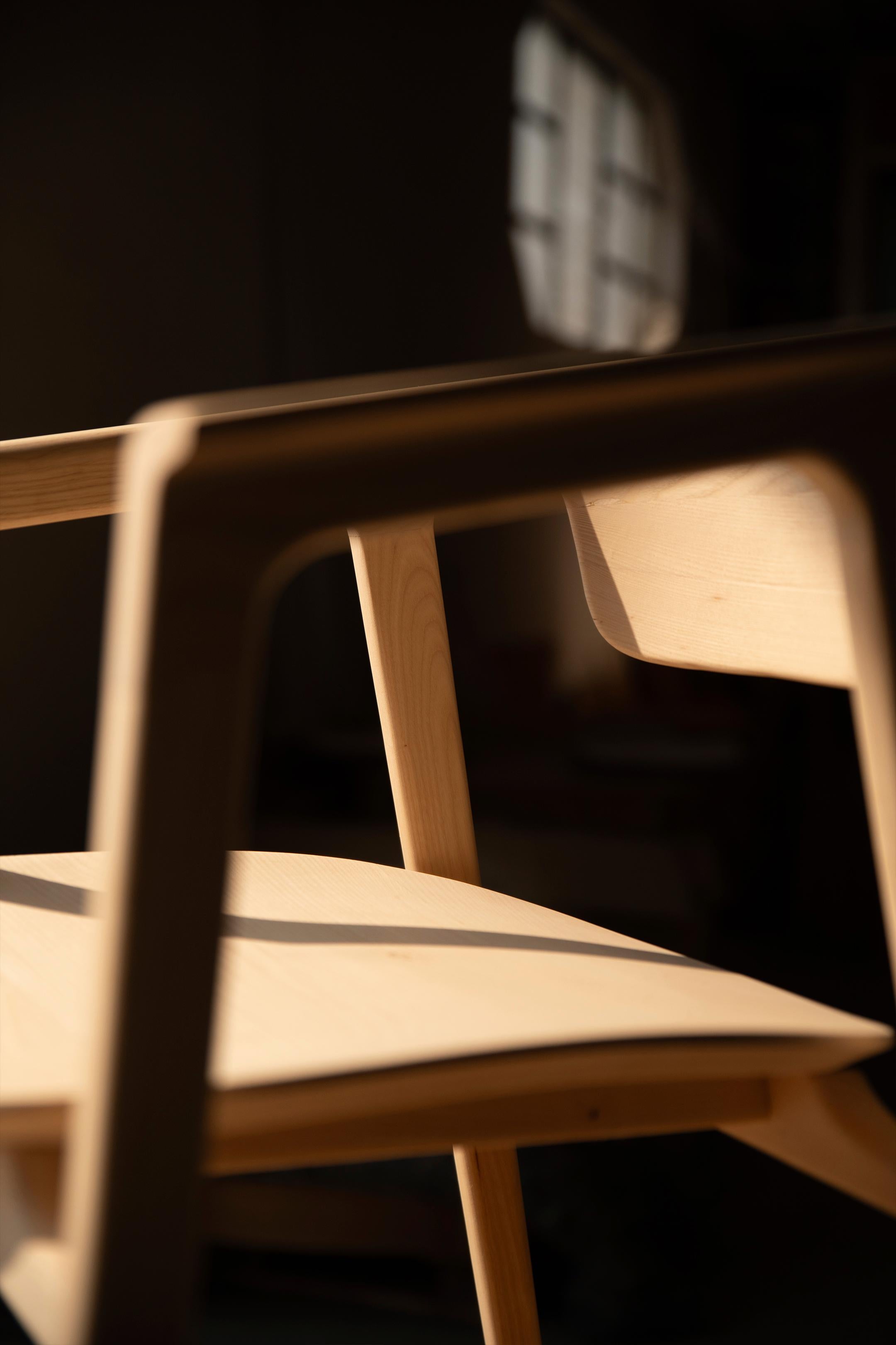 Duna Solid Wood Chair, Ash in Handmade Black Finish, Contemporary For Sale 12