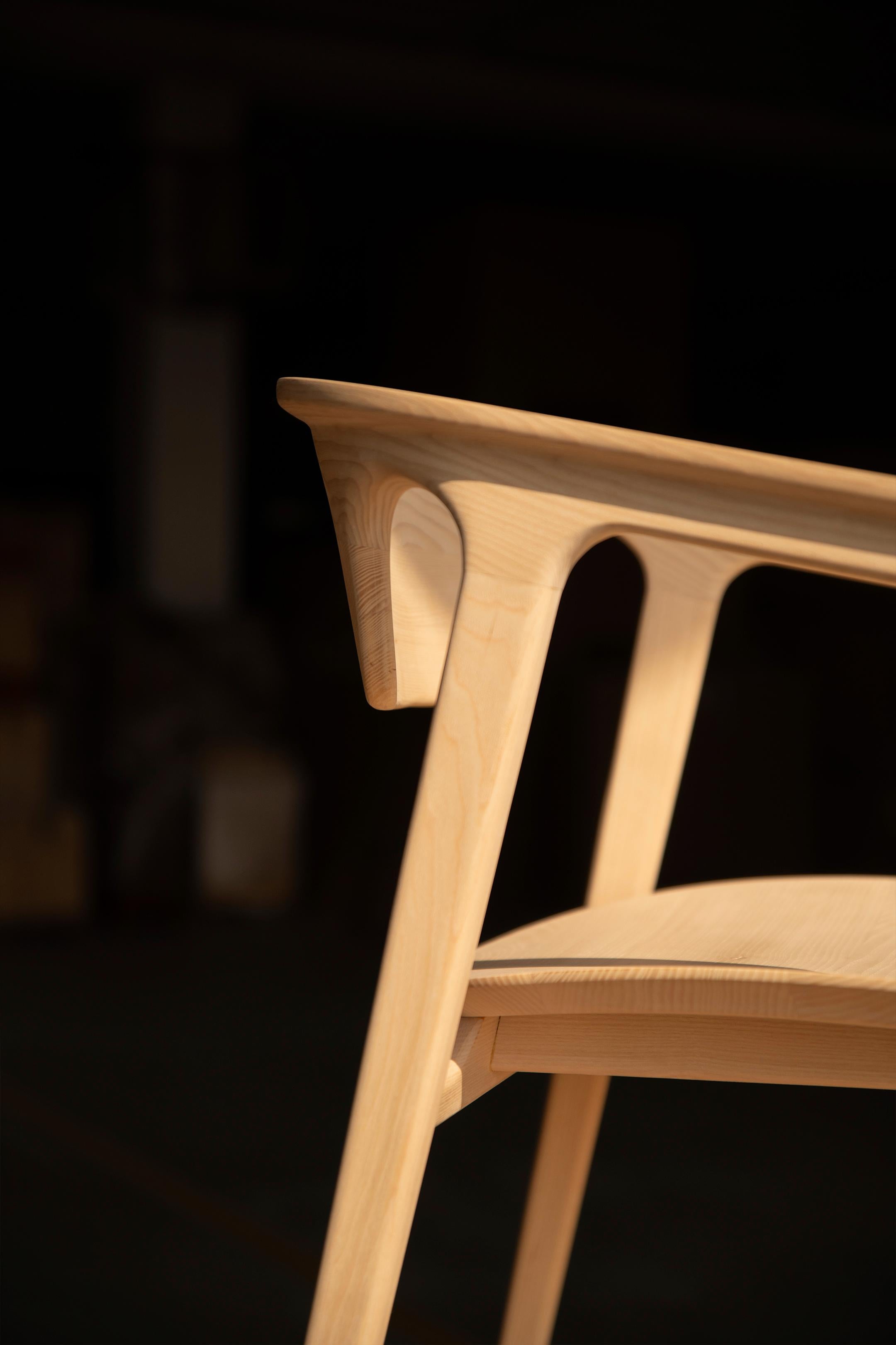 Duna Solid Wood Chair, Ash in Handmade Natural Finish, Contemporary For Sale 14