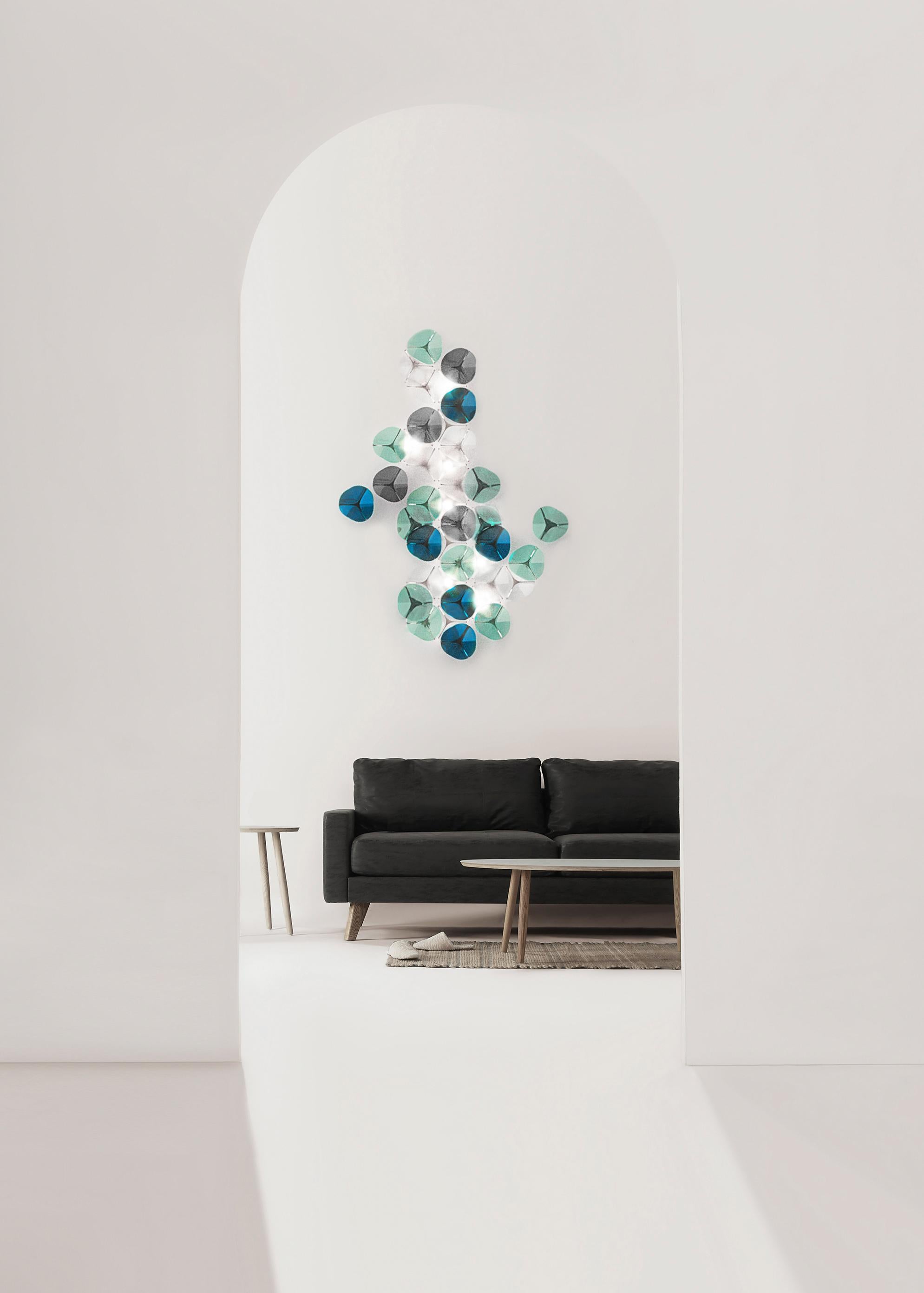Organic Modern DUNA wall light. Illuminated artisan glass mosaic handmade in Barcelona, Spain. For Sale