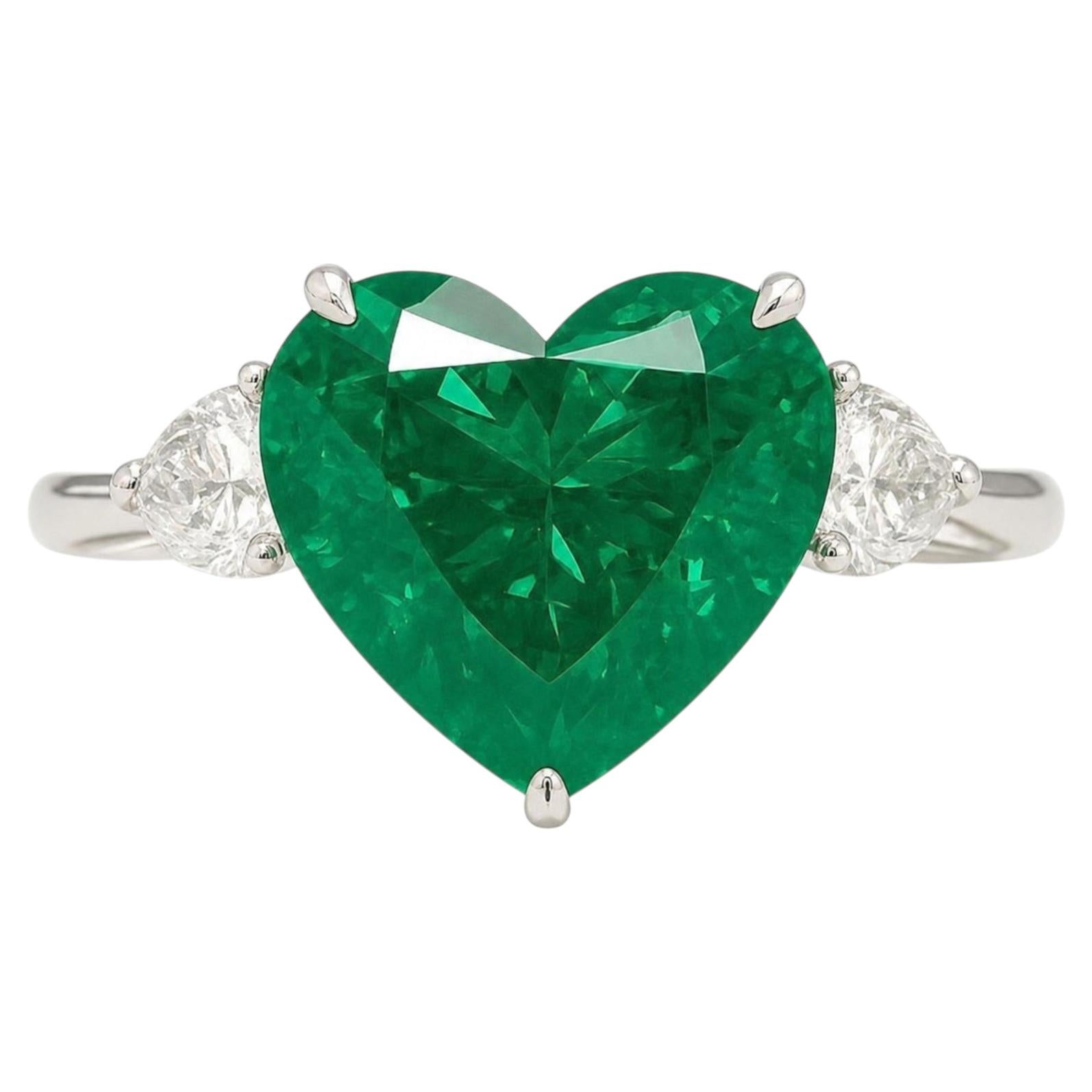 Dunaigre Certified 11.06ct Heart-Shaped Emerald Pear Diamond Platinum Ring