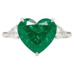 Dunaigre Certified 11.06ct Heart-Shaped Emerald Pear Diamond Platinum Ring
